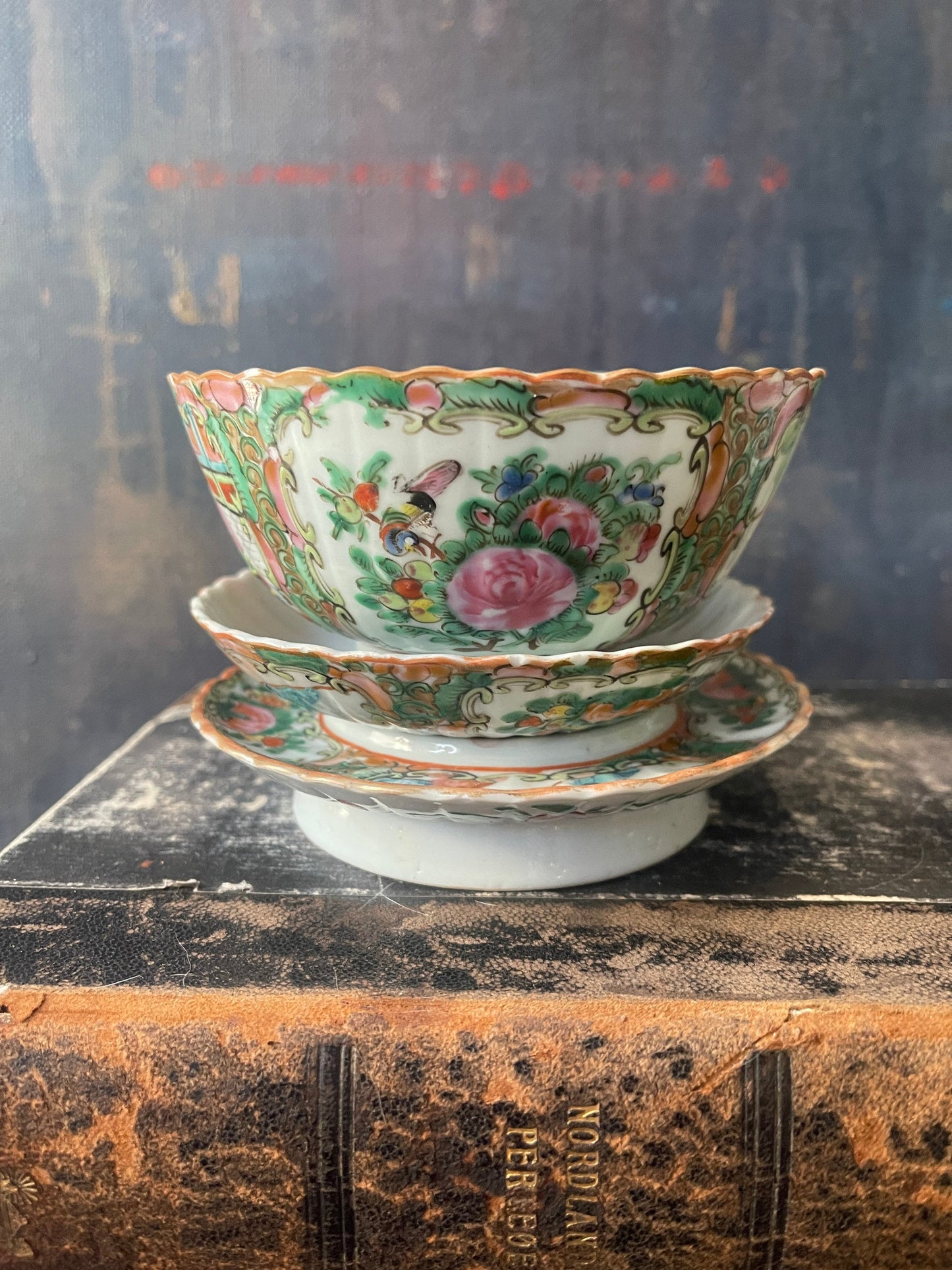 Antique Chinese Famille Rose Lidded Bowl with Stand