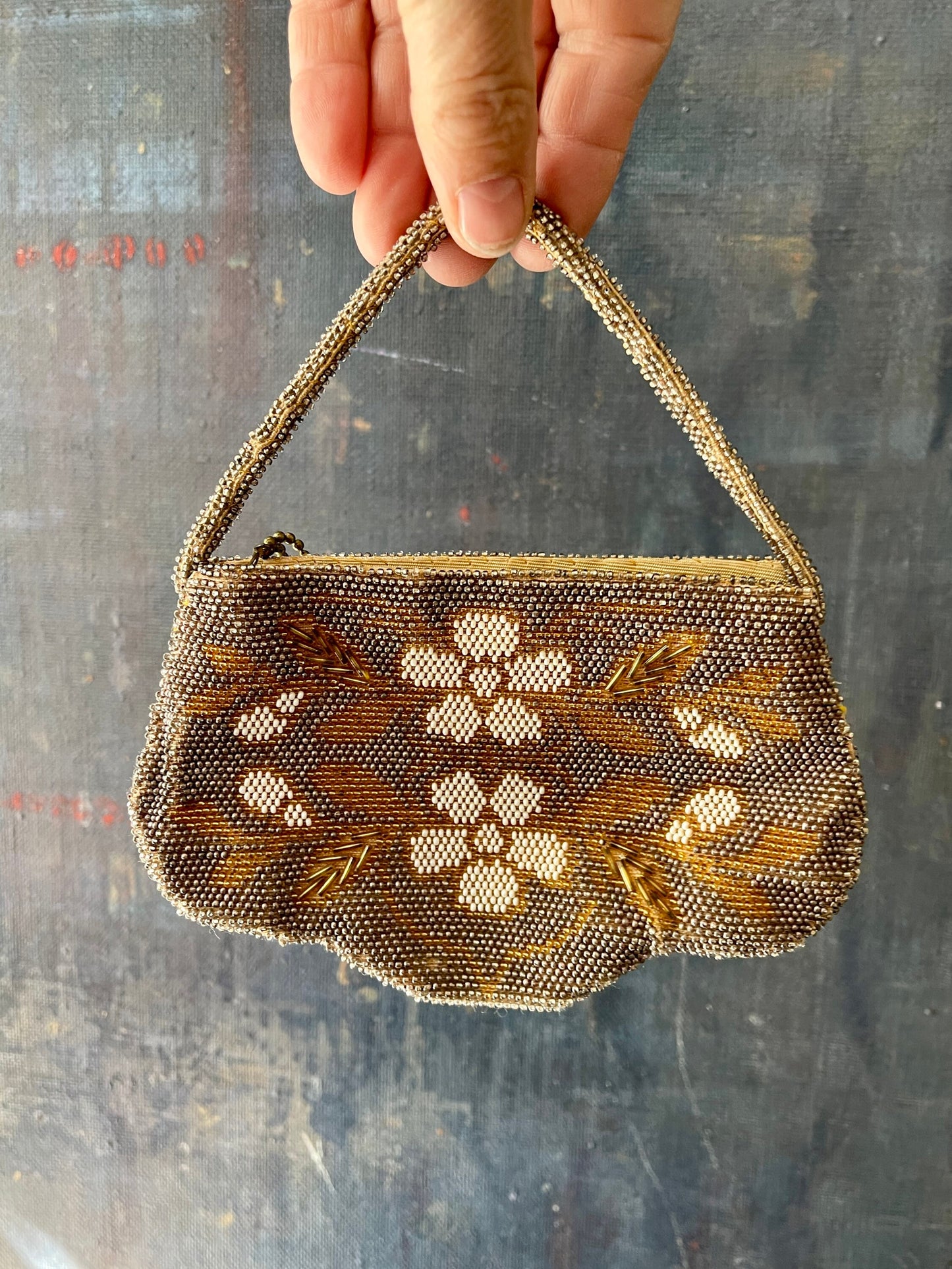 Vintage Czechoslovakian Beaded Handbag Wristlet