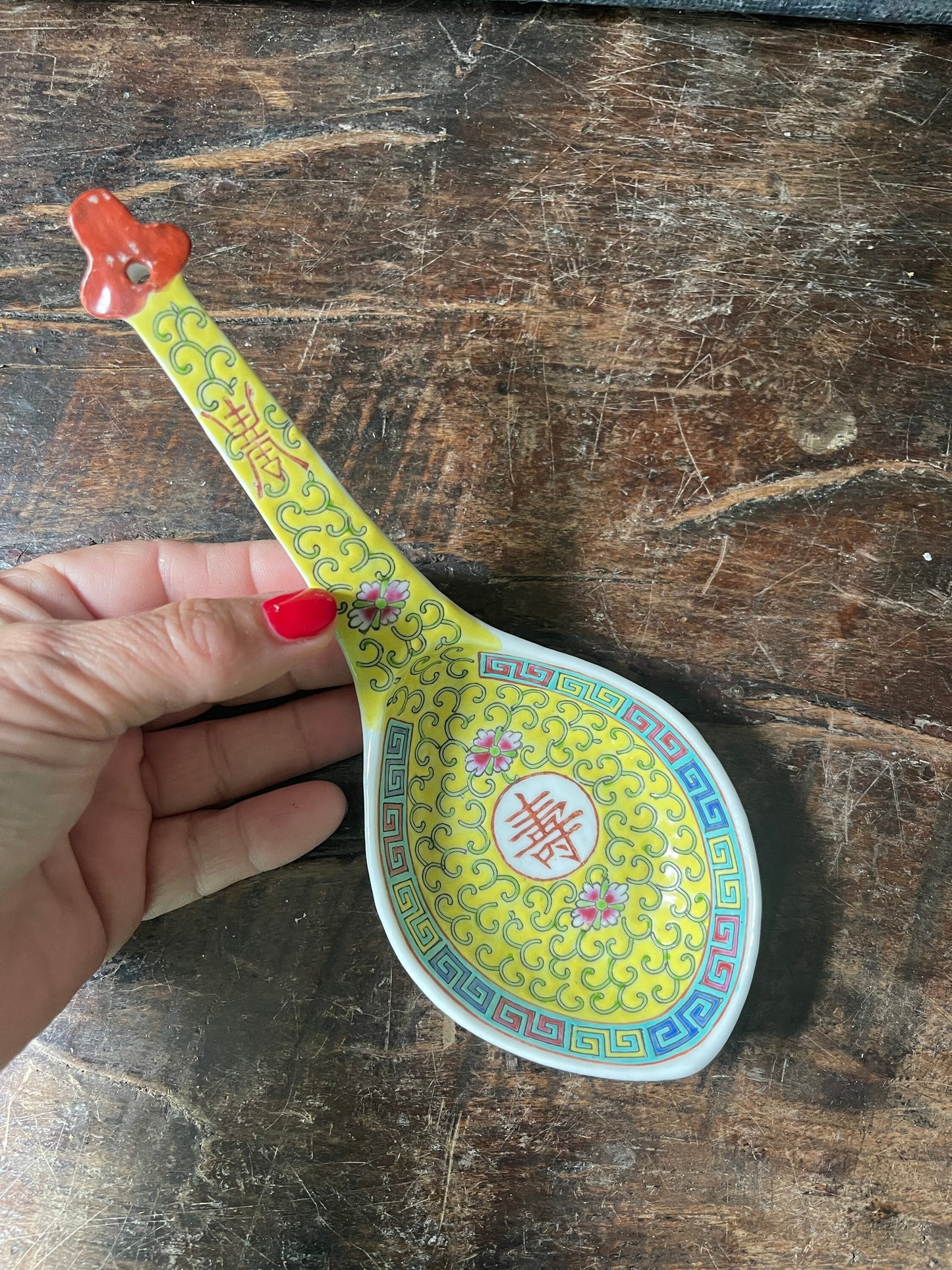 Large Yellow Chinoiserie Soup Spoon