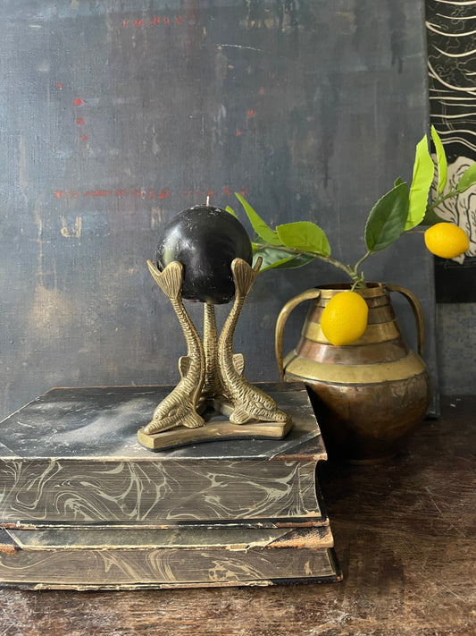 Vintage Chinoiserie Brass Dolphin Plant Stand