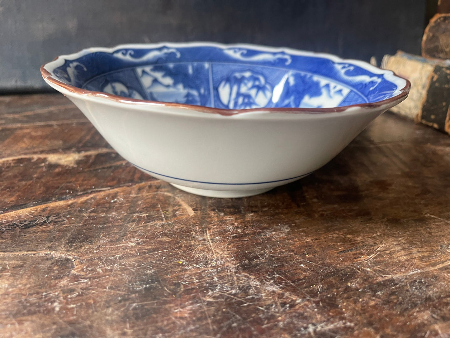 Vintage Blue and White Chinoiserie 7.5” Bowl by Andrea for Sadek