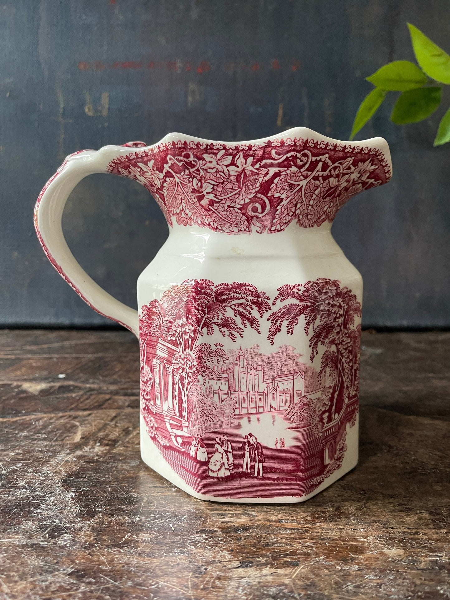 Vintage Pink and White Masons Vista English Pitcher