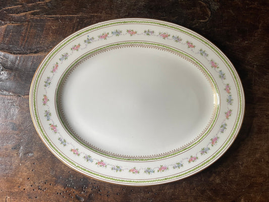 Vintage French Pink and Green J Pouyat Limoges Porcelain 15.75” Platter