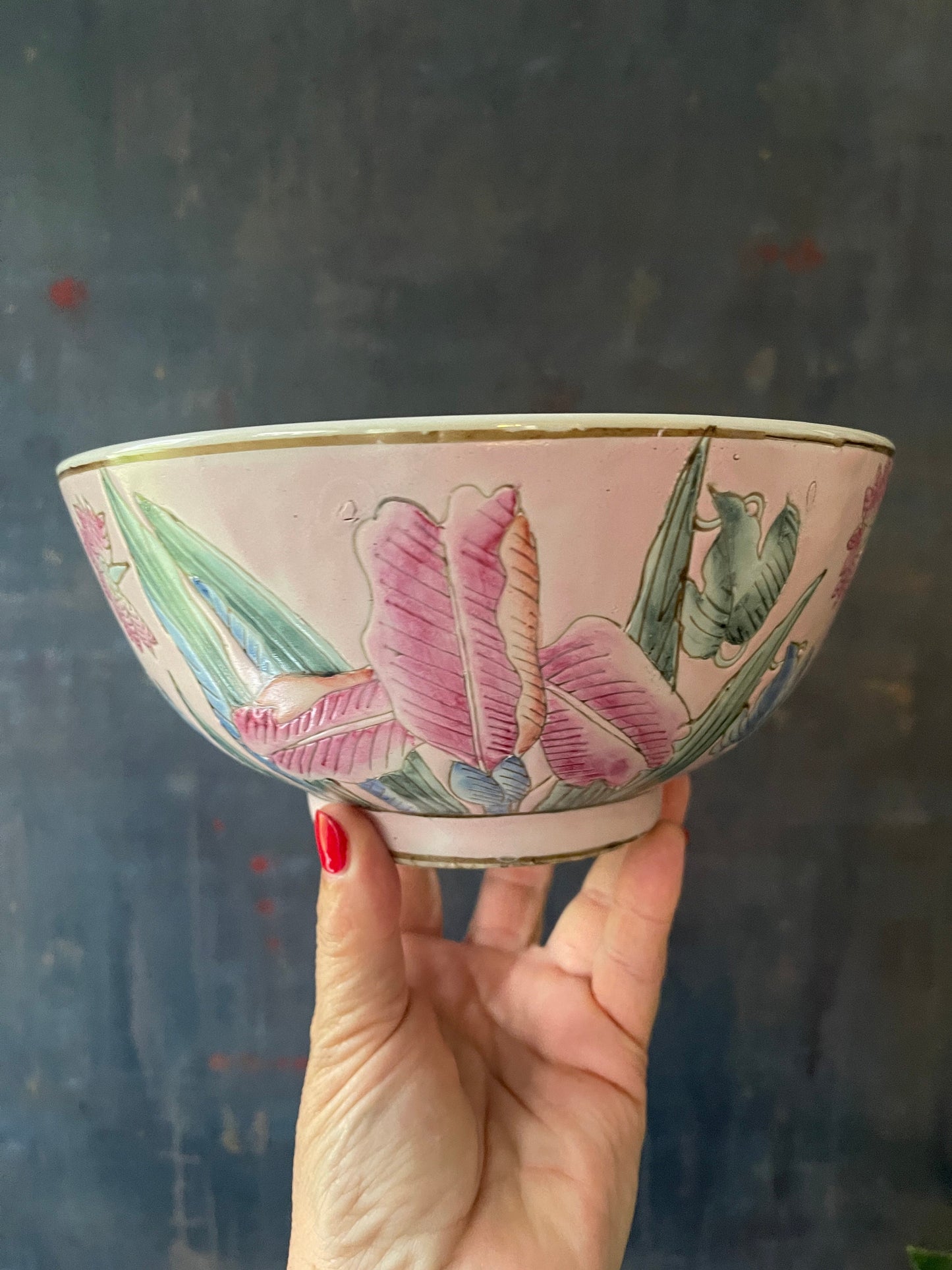 1980s Pink Asian Bowl