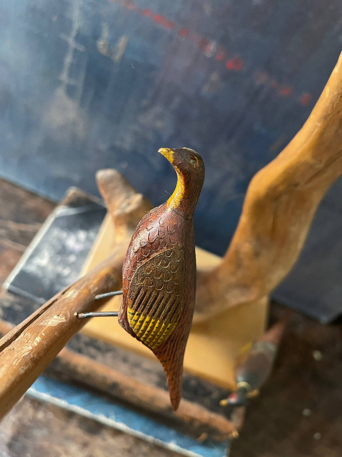 Vintage Pheasant and Driftwood Carved Sculpture