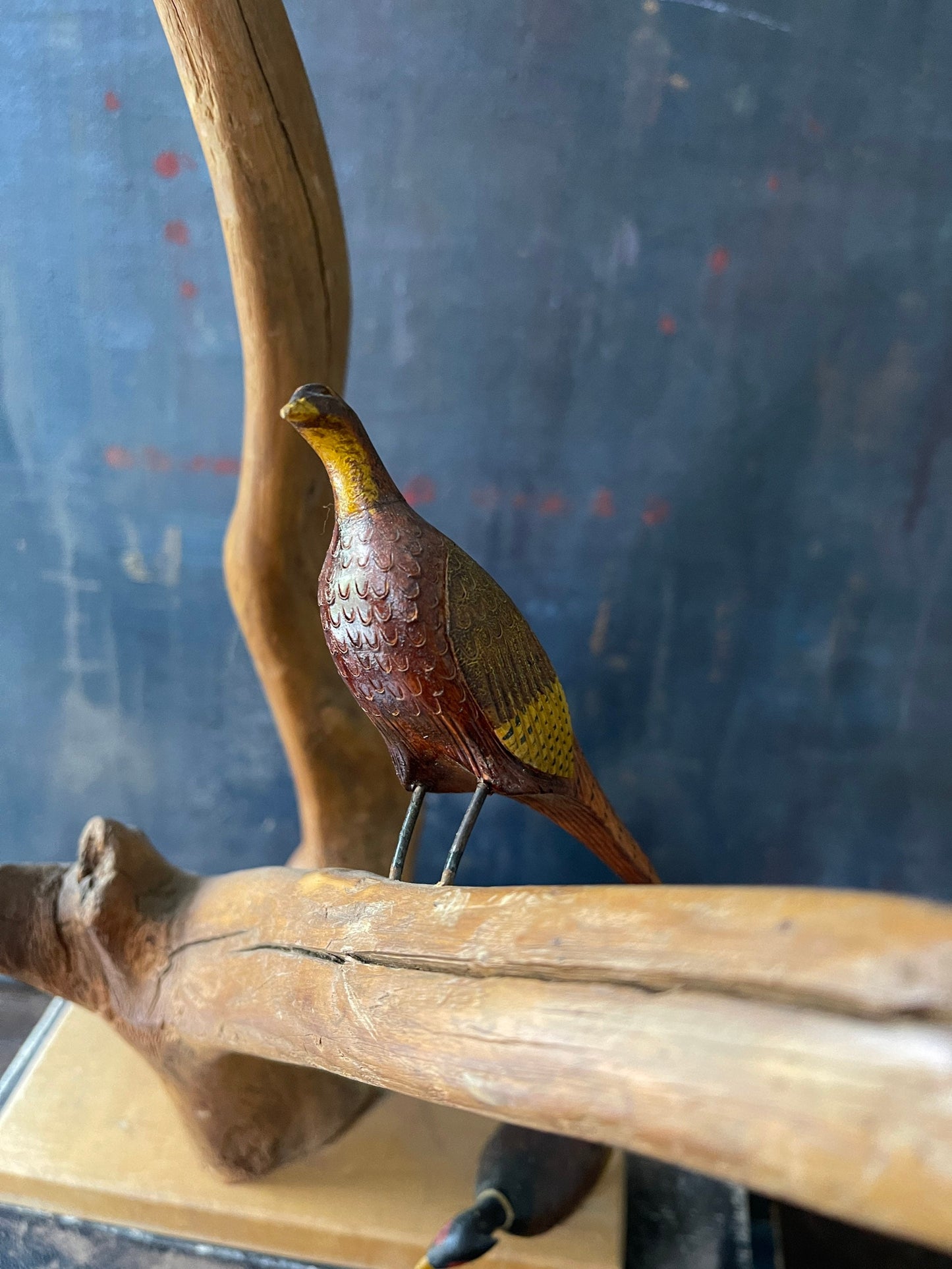 Vintage Pheasant and Driftwood Carved Sculpture