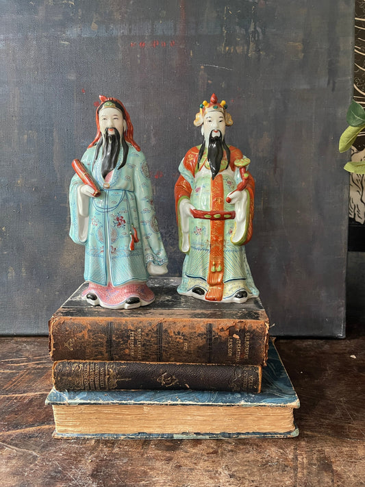 Pair of Vintage Asian Immortal Deities Ceramic 10” Statues