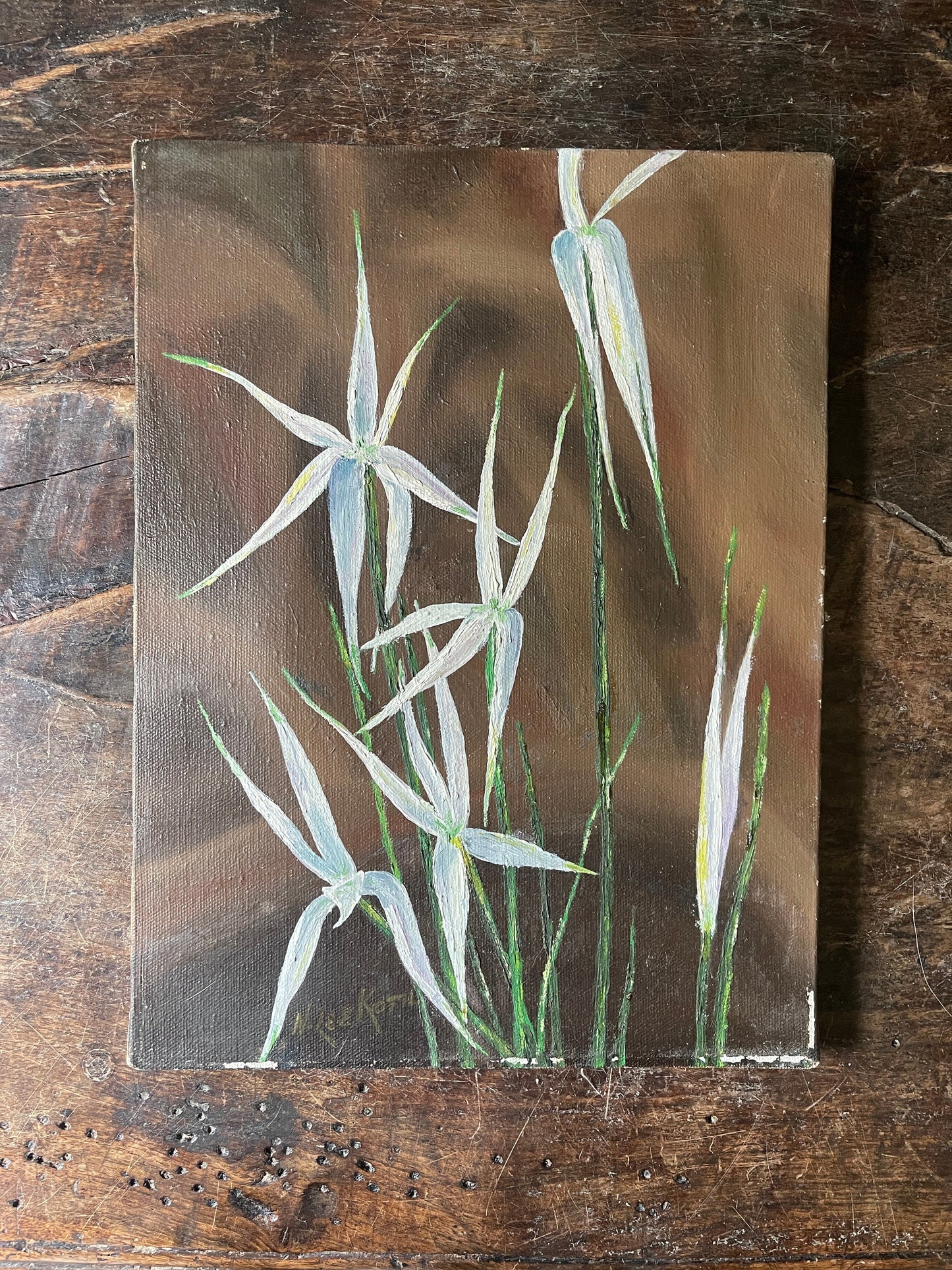 Vintage Art Painting on Canvas of Lilies