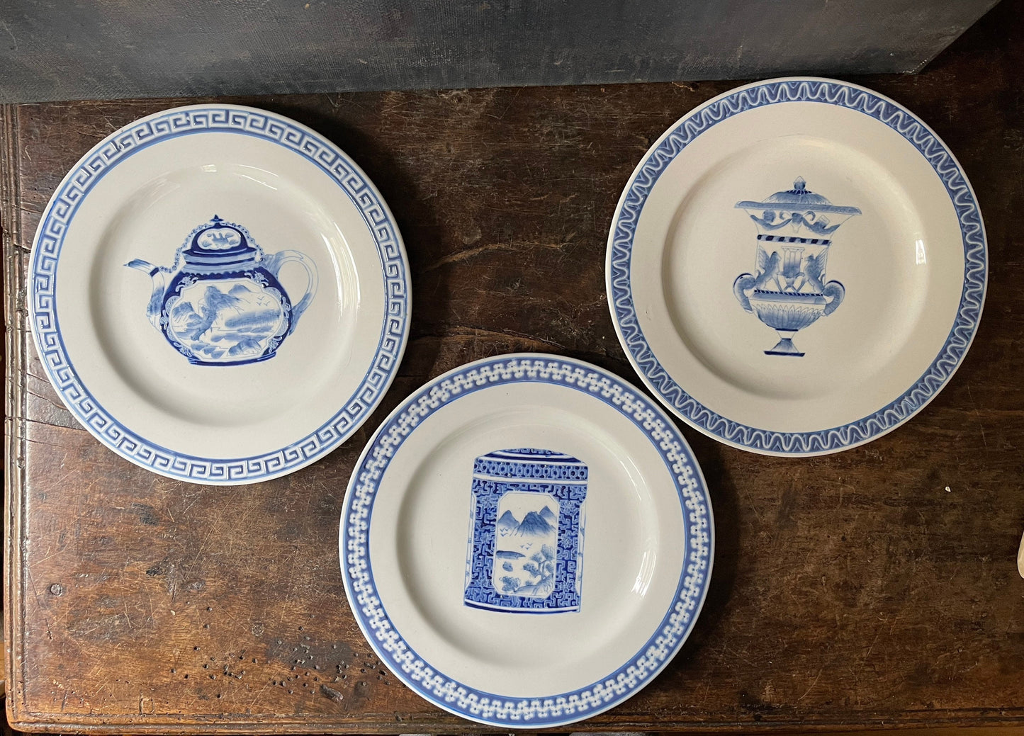 Collection of Three (3) Blue and White Asian Decorative 10 5/8” Plates