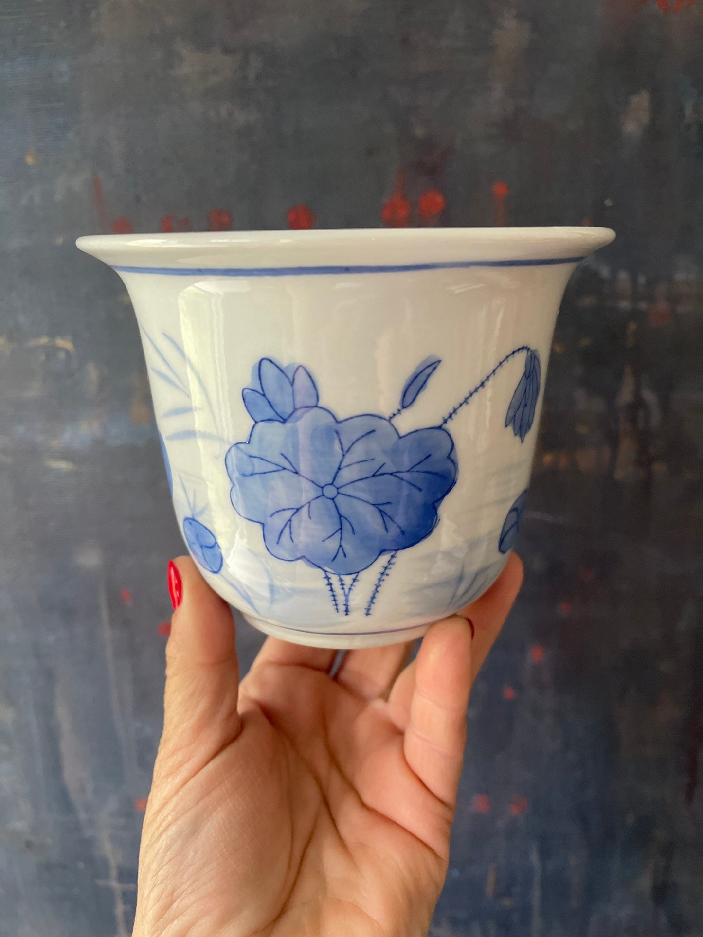 Small Blue and White Chinoiserie Planter Coastal Chic