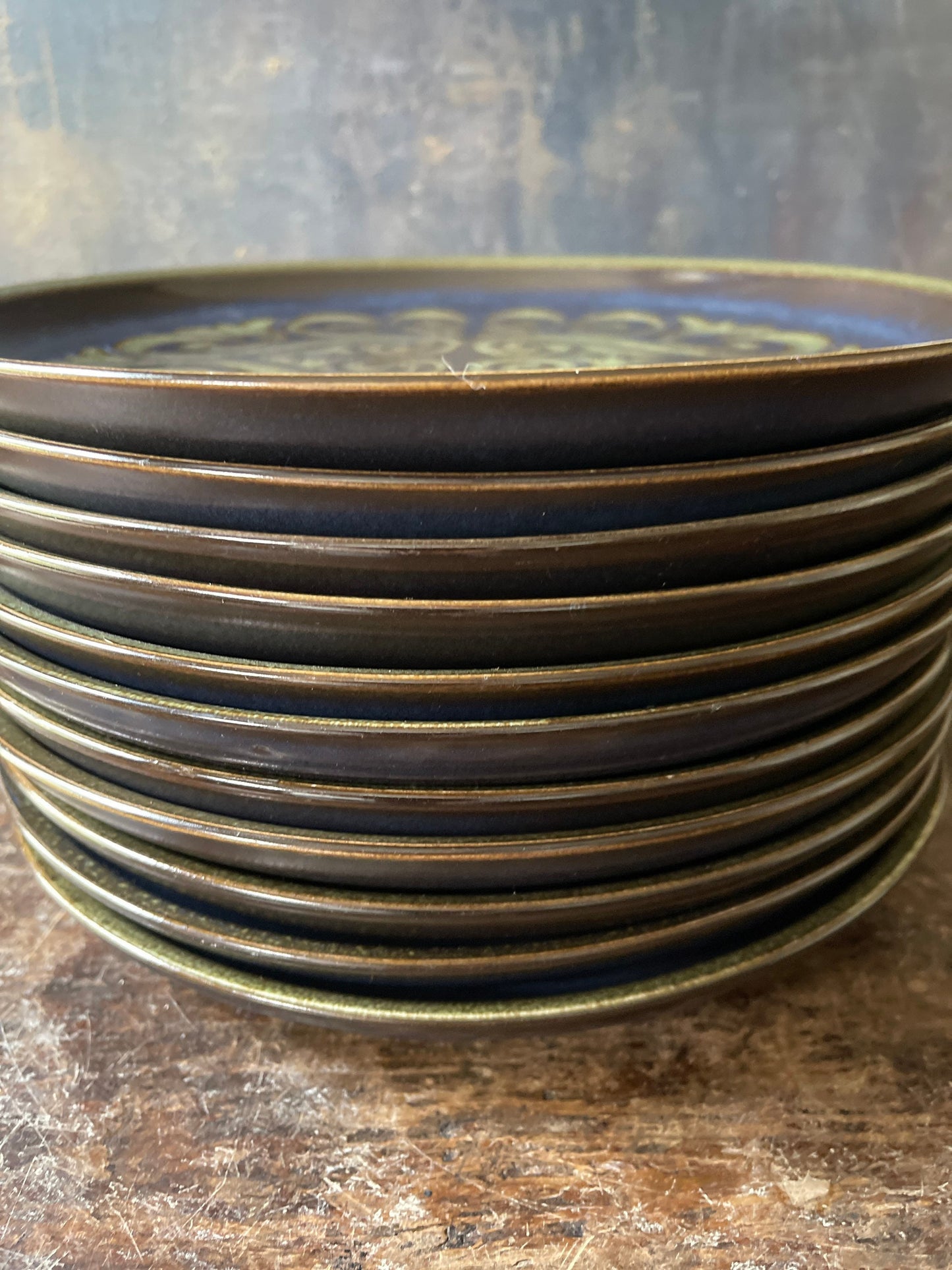 Set of Eleven (11) English Denby Langley Bukara Stoneware 10 1/8” Dinner Plates