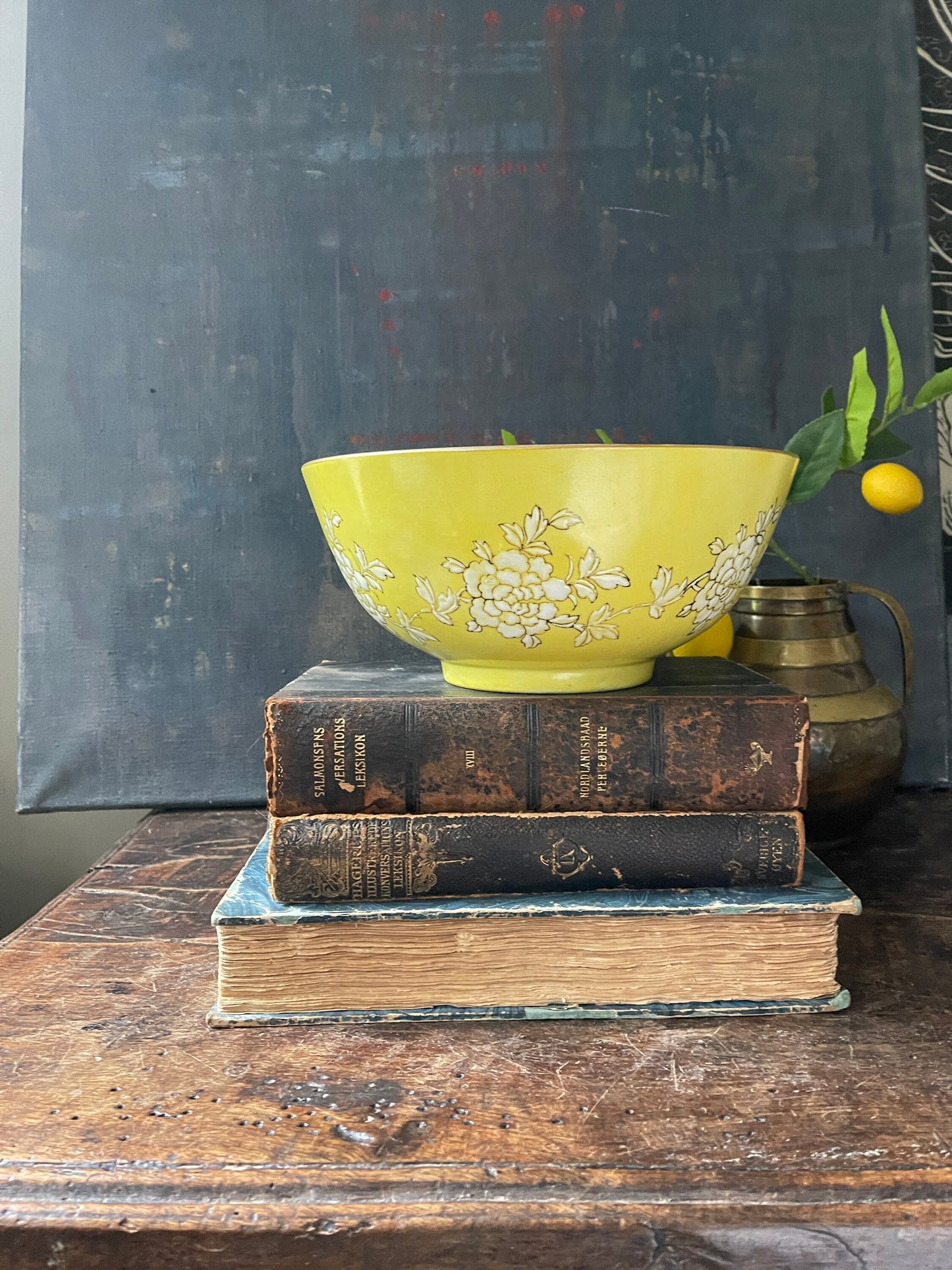 Vintage Yellow Chinese Ceramic Centerpiece Bowl