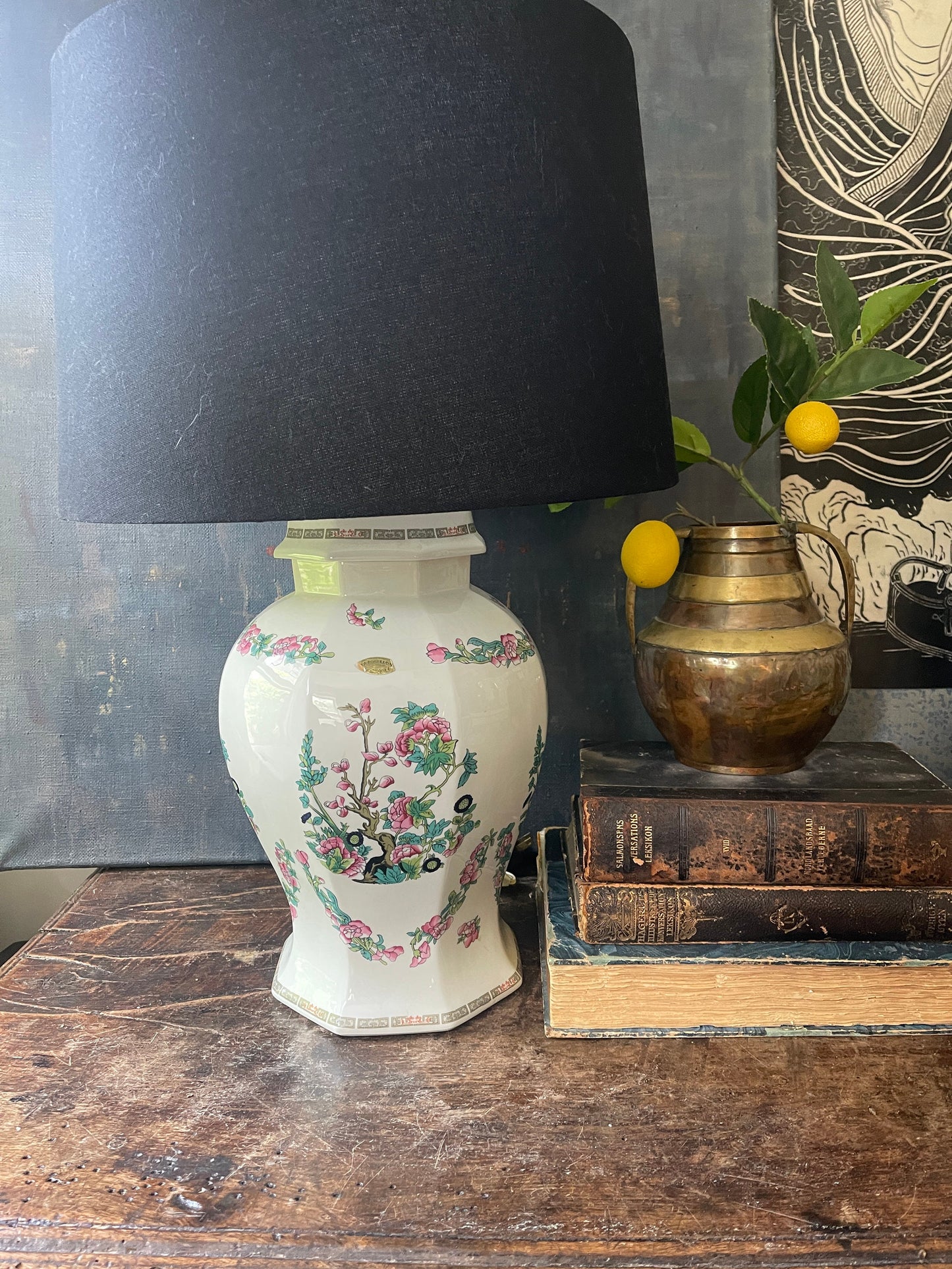 Vintage Chinoiserie Ginger Jar Lamp in Indian Tree Pattern