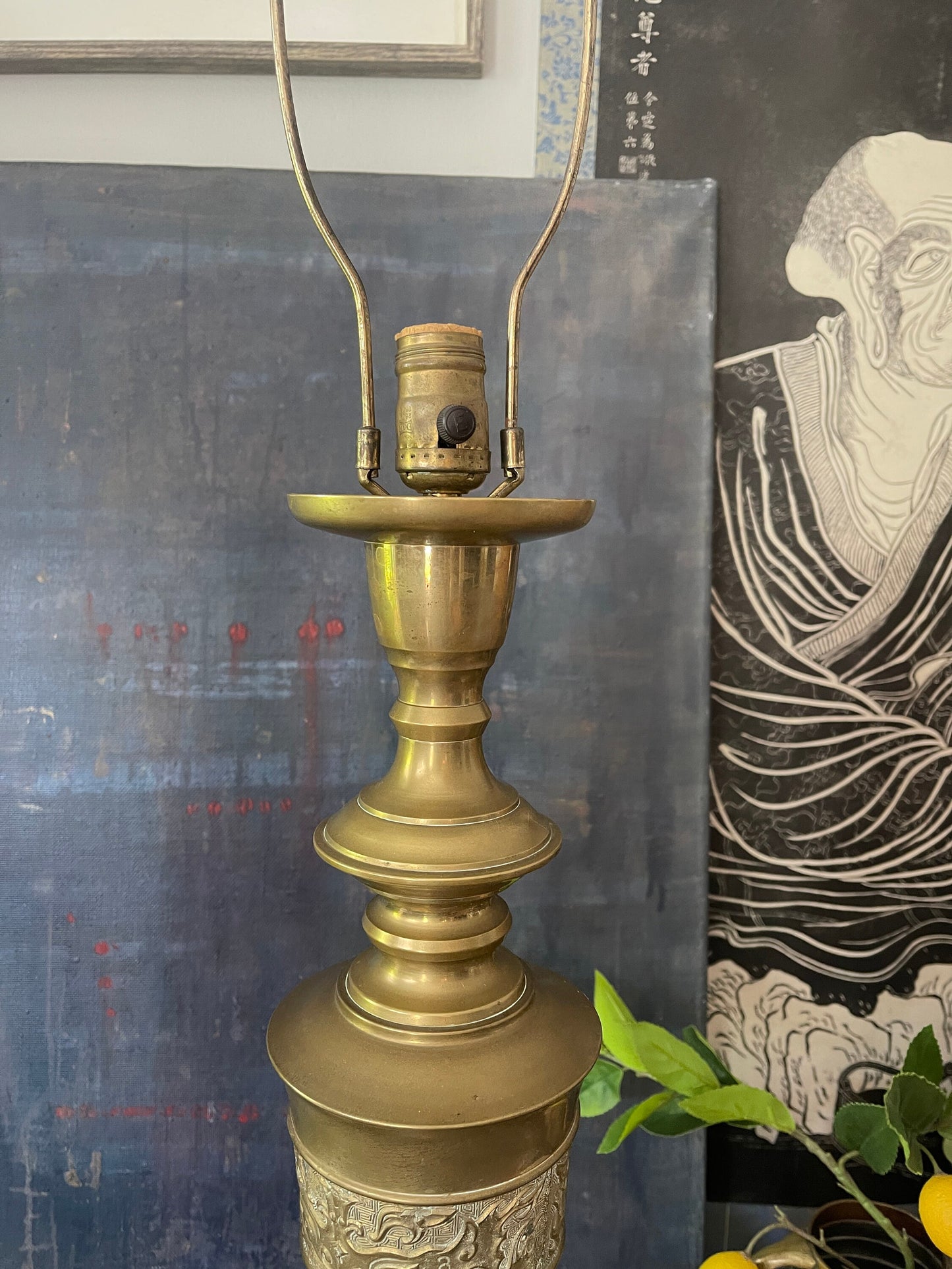 Pair of Mid Century Tall James Mont Style Brass Table Lamps