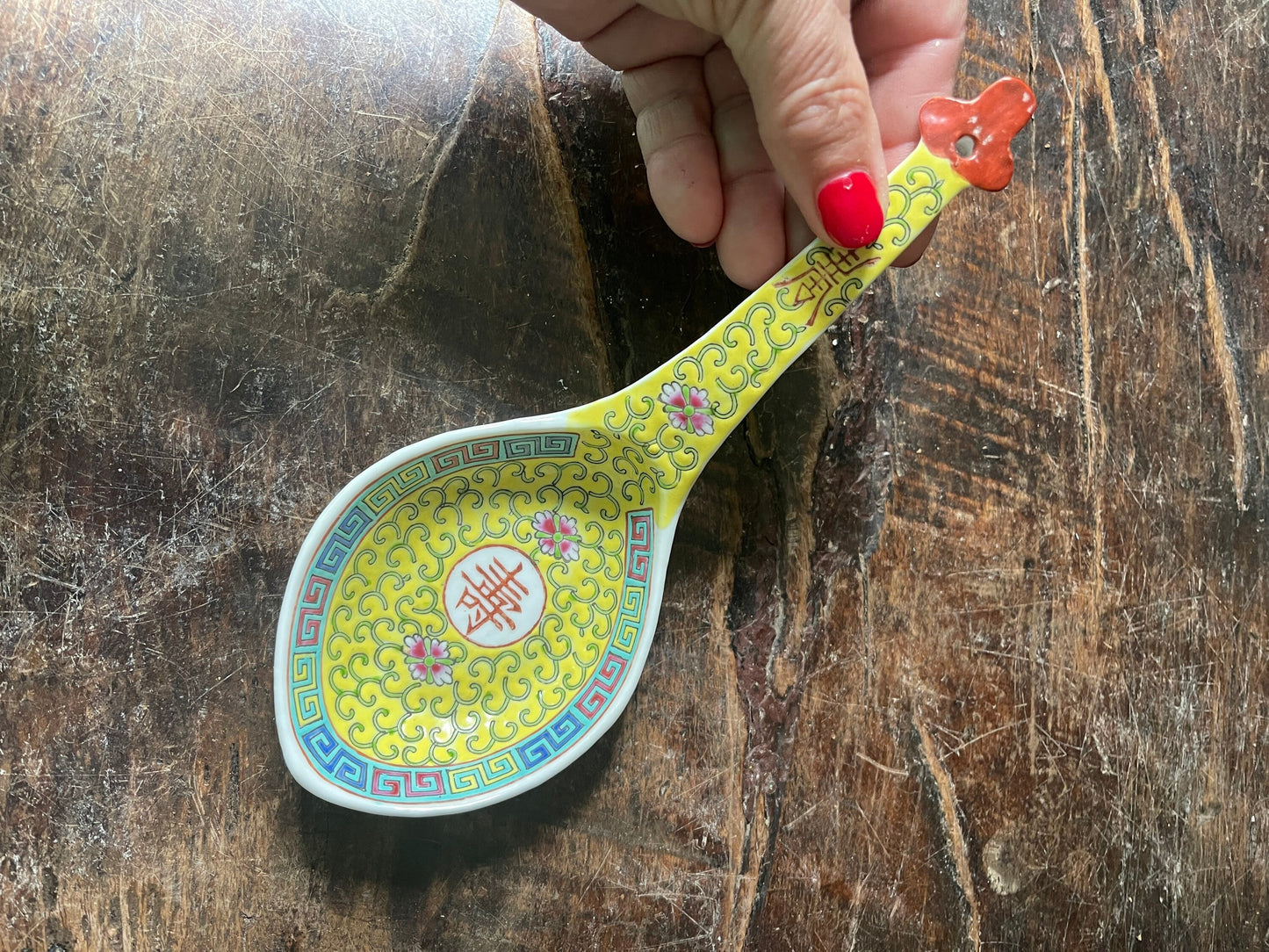 Large Yellow Chinoiserie Soup Spoon