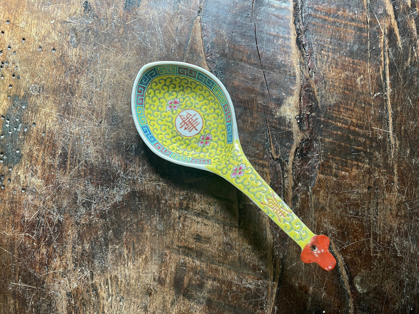 Large Yellow Chinoiserie Soup Spoon