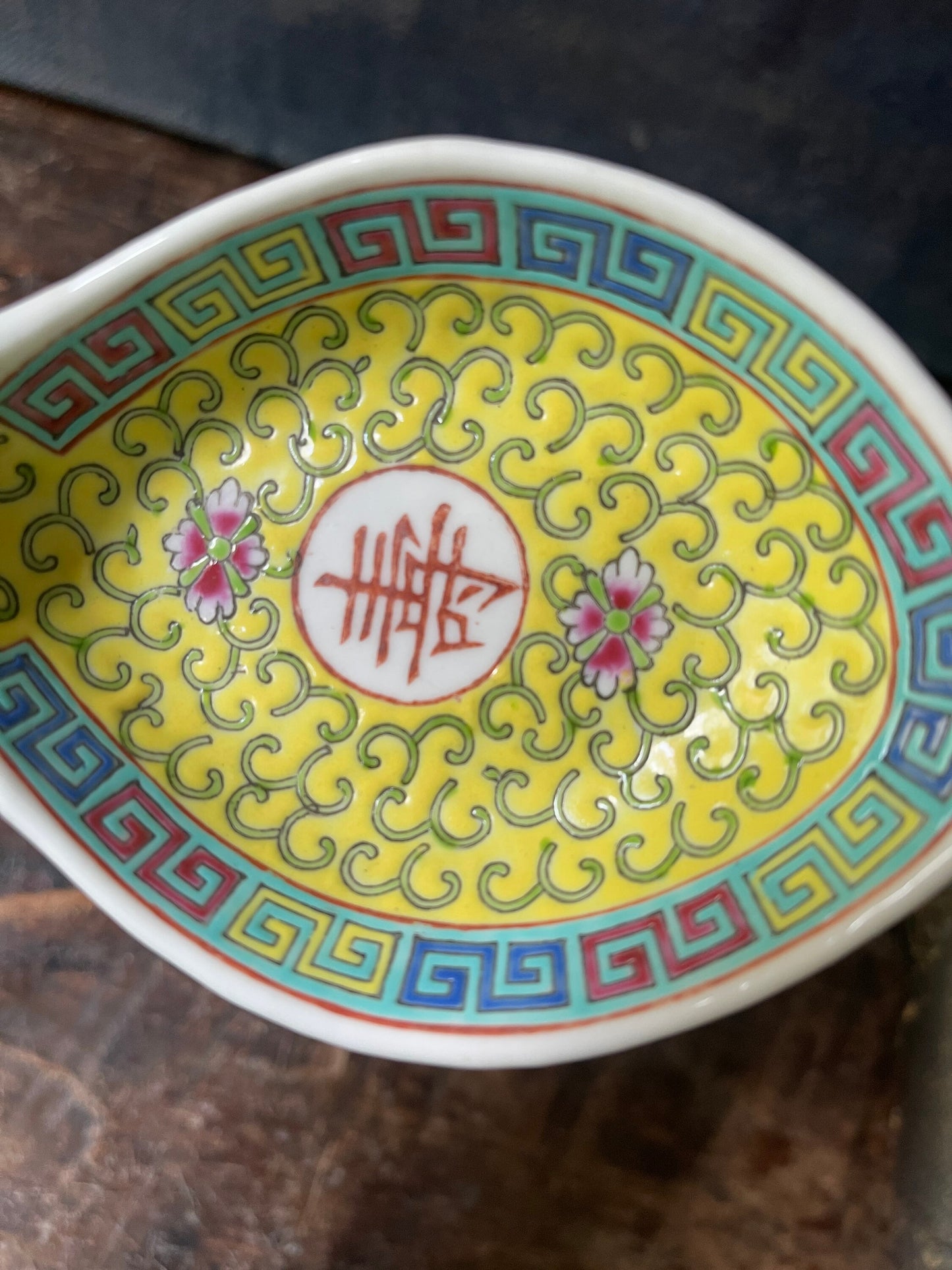 Large Yellow Chinoiserie Soup Spoon