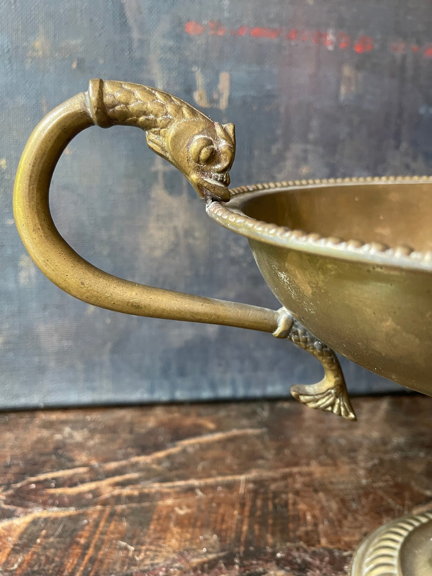 Mid Century Swan and Koi Brass Compote