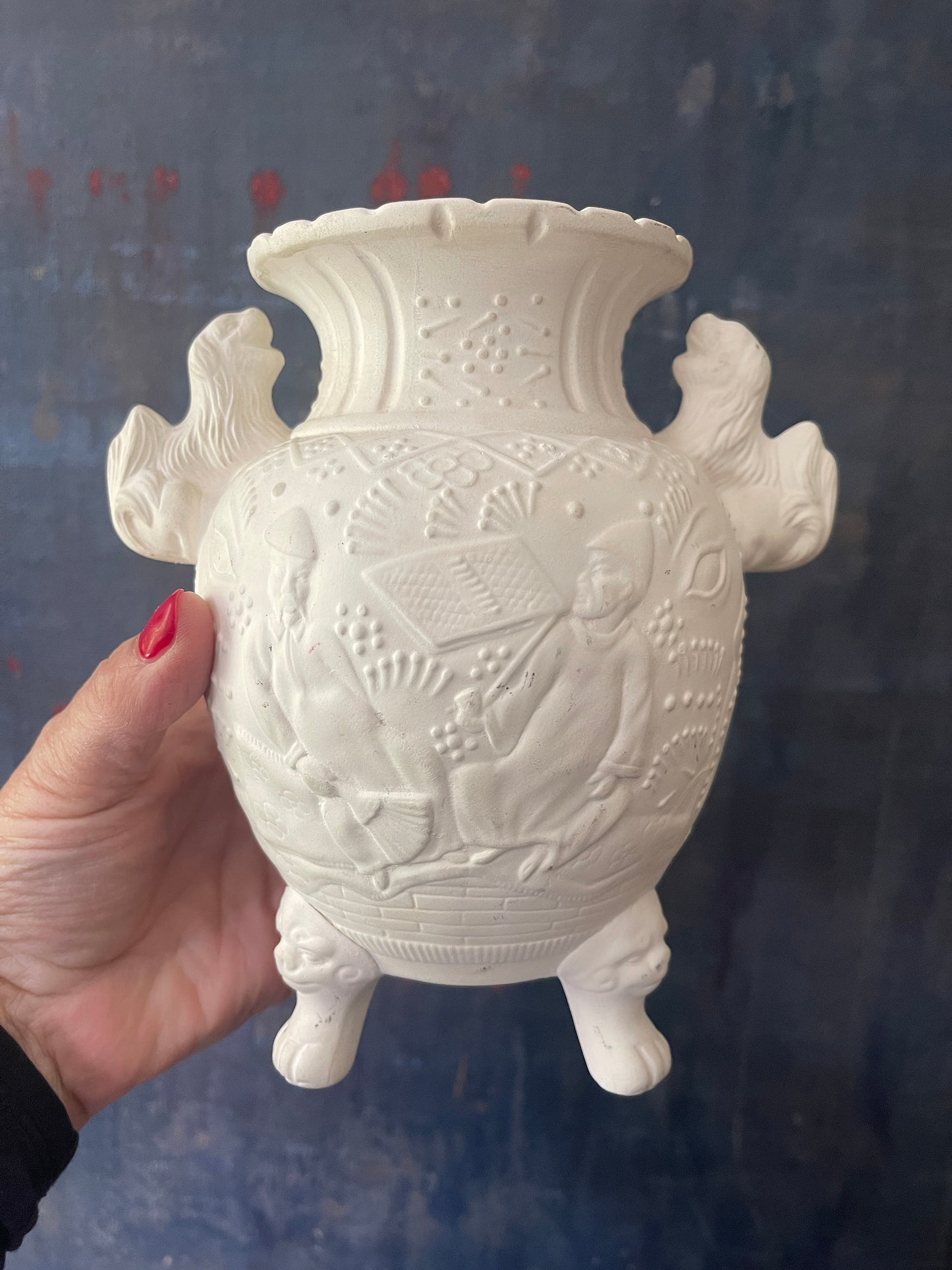 Vintage Unglazed White Asian Foo Dog Vase