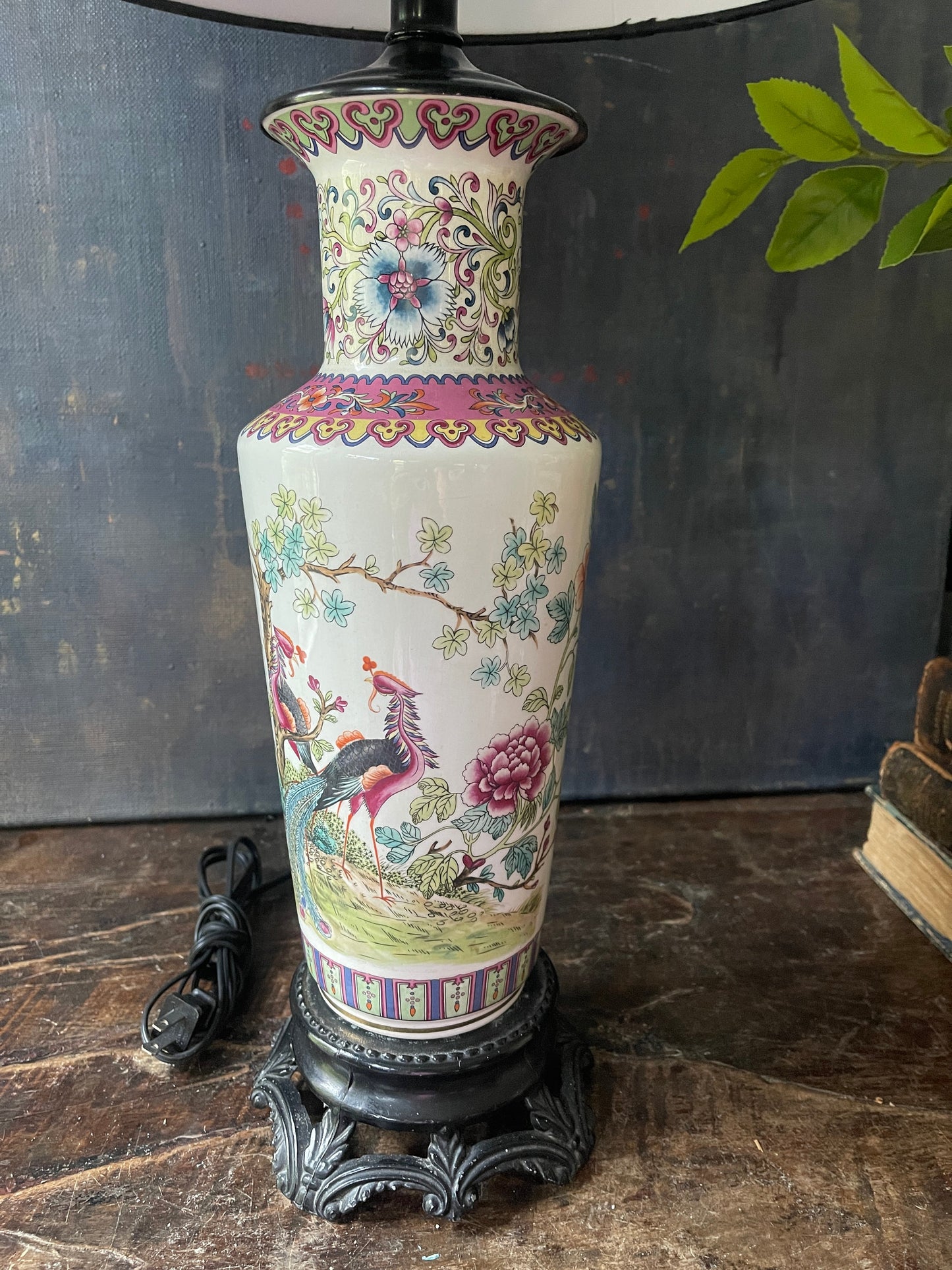 Vintage Peacock Chinoiserie Table Lamp