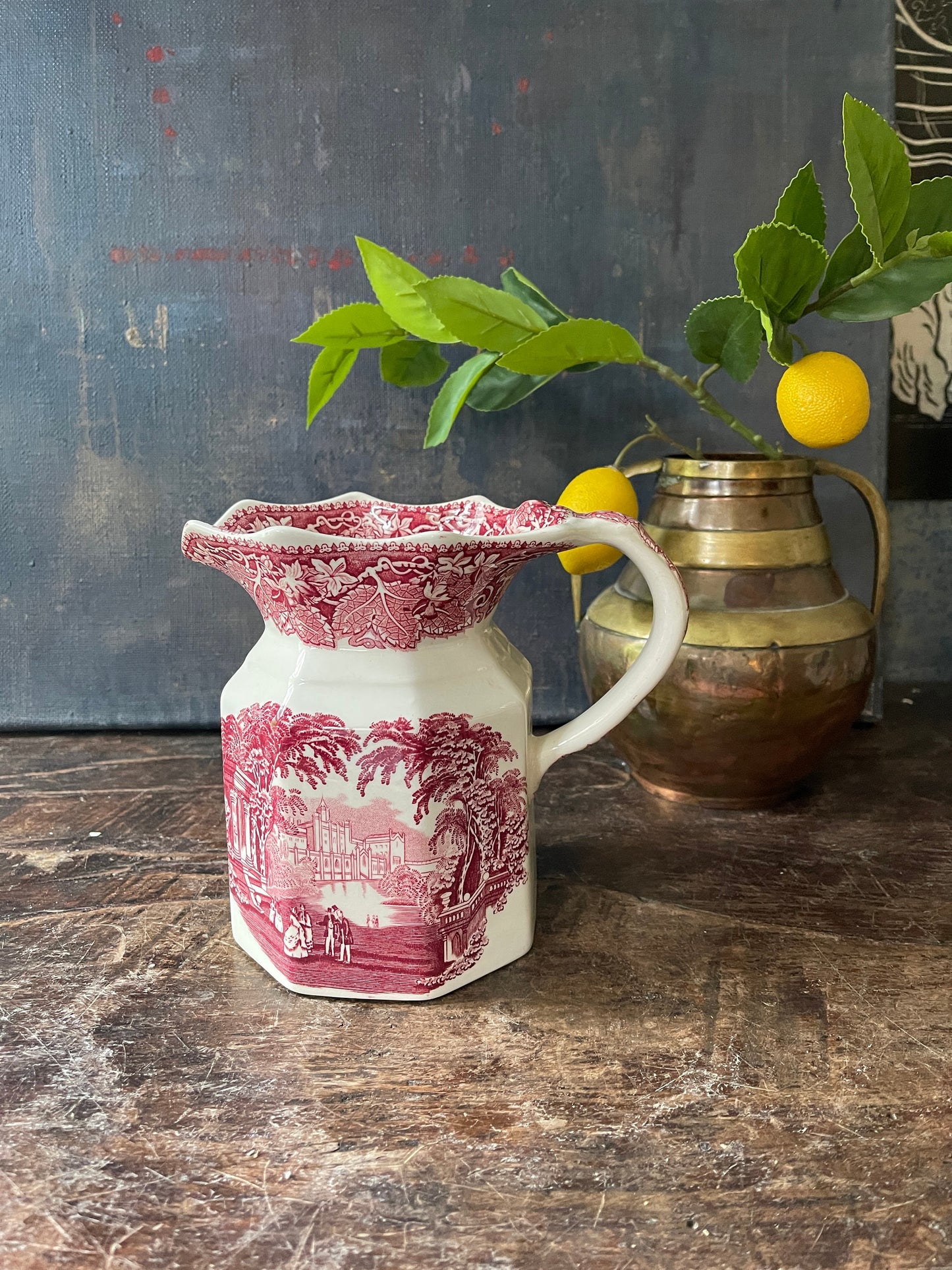 Vintage Pink and White Masons Vista English Pitcher