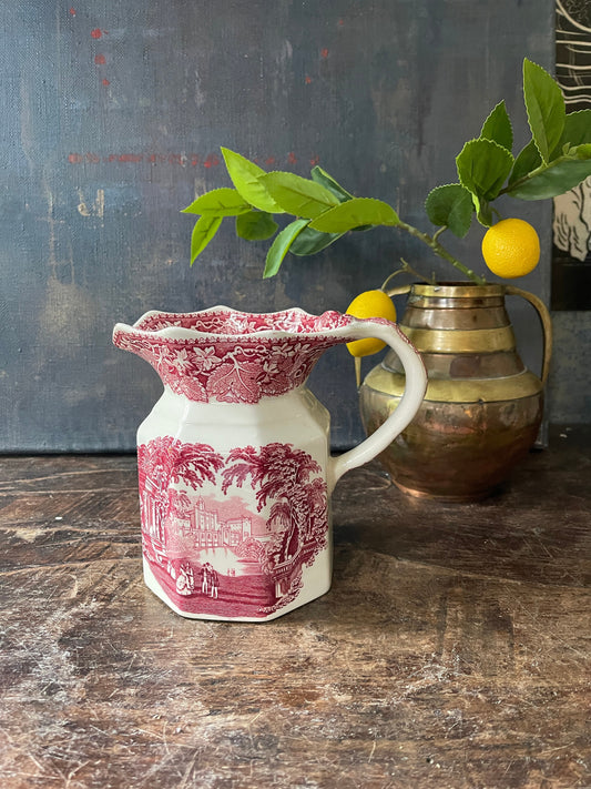 Vintage Pink and White Masons Vista English Pitcher