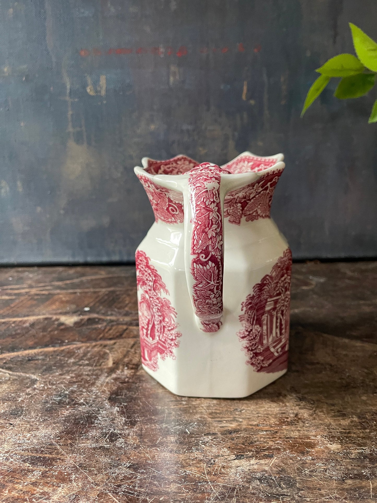 Vintage Pink and White Masons Vista English Pitcher