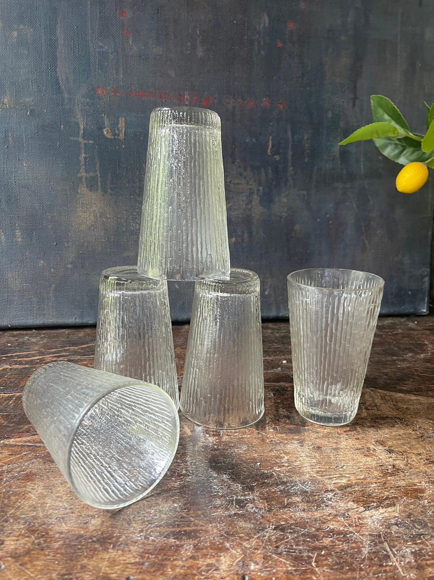 Set of Four (4) MCM Bamboo Glass Tumblers