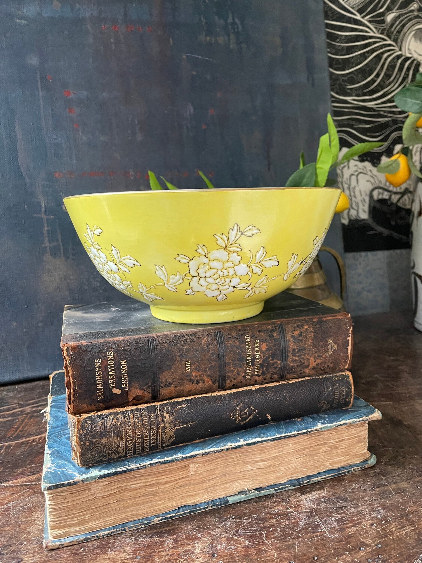 Vintage Yellow Chinese Ceramic Centerpiece Bowl