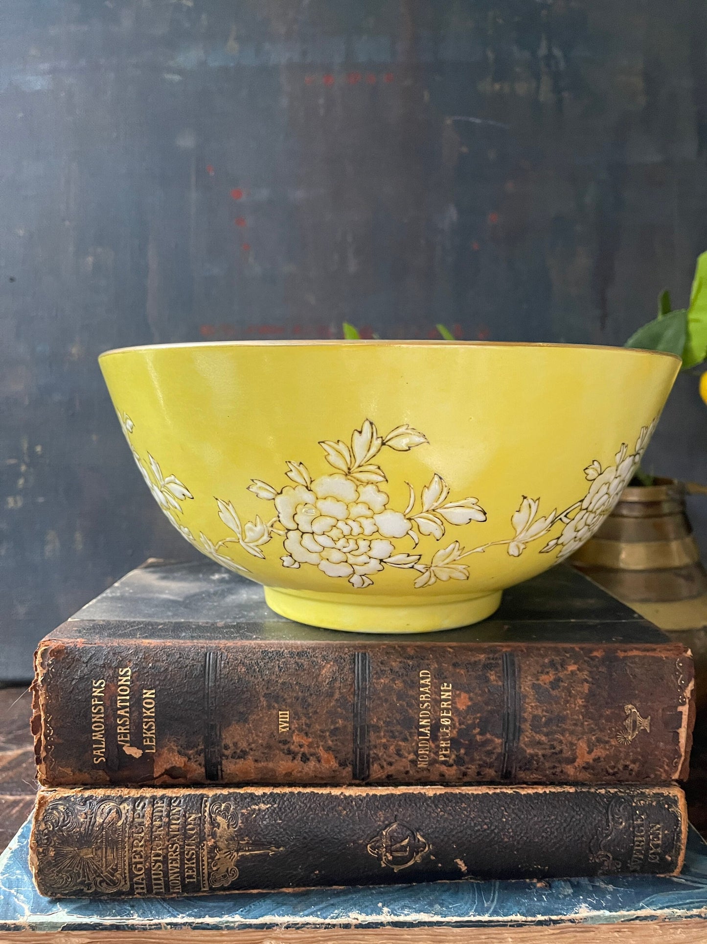 Vintage Yellow Chinese Ceramic Centerpiece Bowl