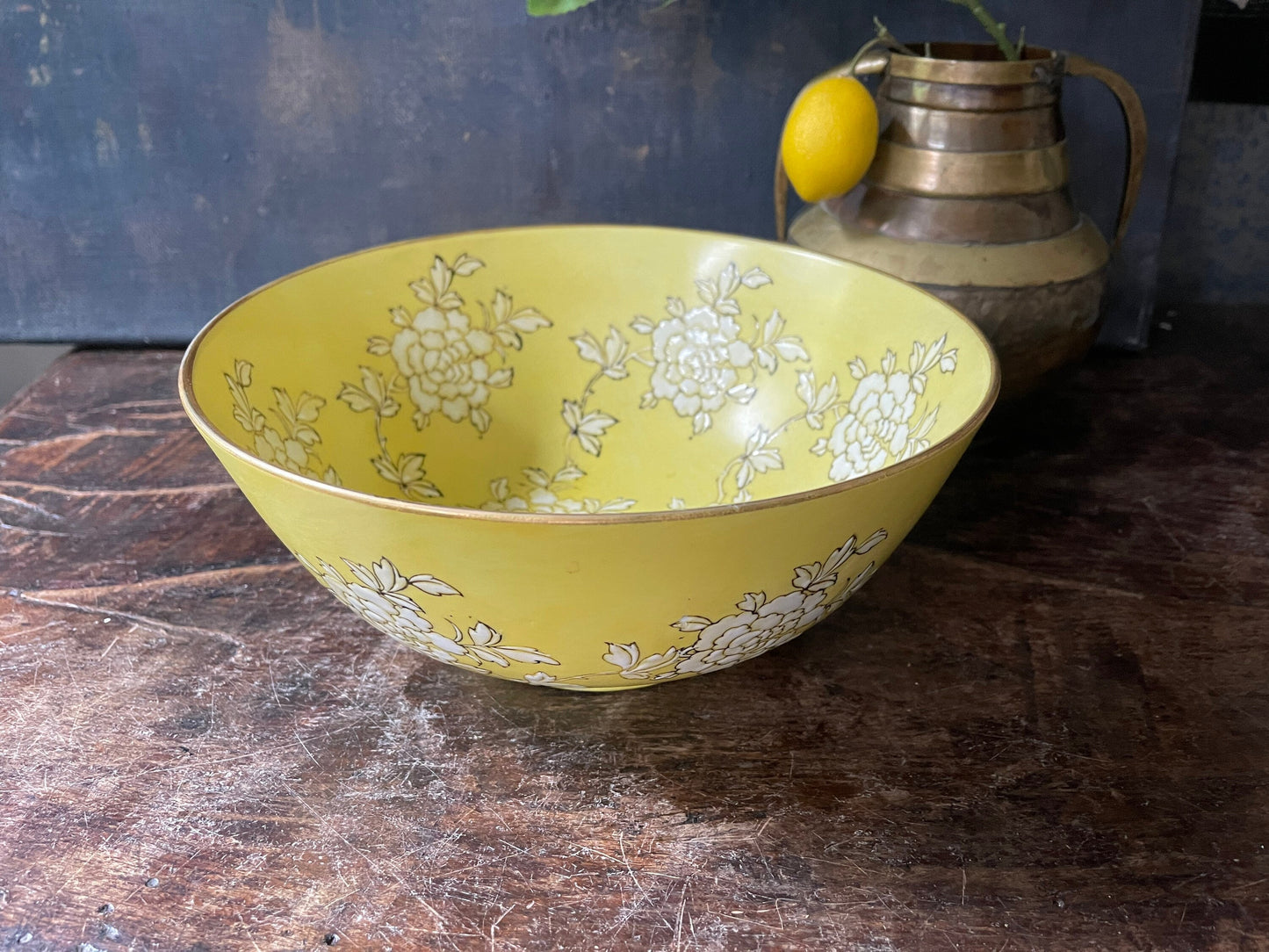 Vintage Yellow Chinese Ceramic Centerpiece Bowl