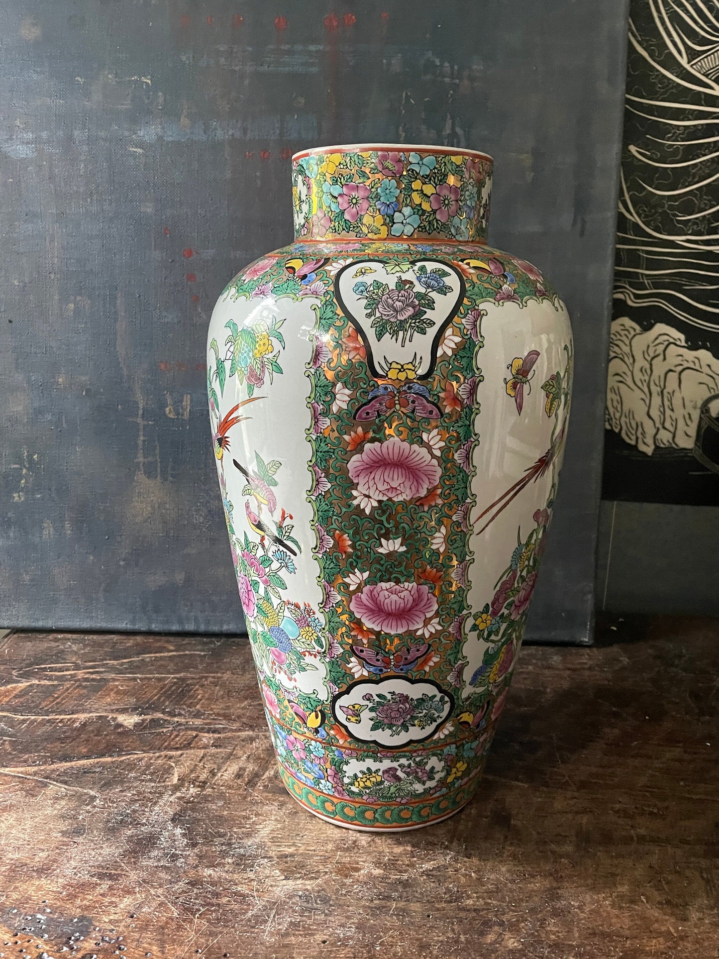 Large Oversized Vintage Chinese Famille Rose Vase