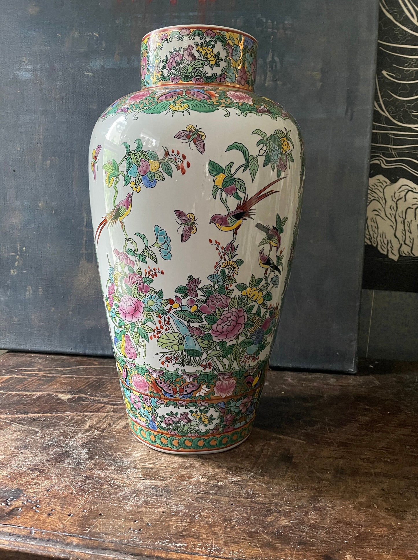 Large Oversized Vintage Chinese Famille Rose Vase