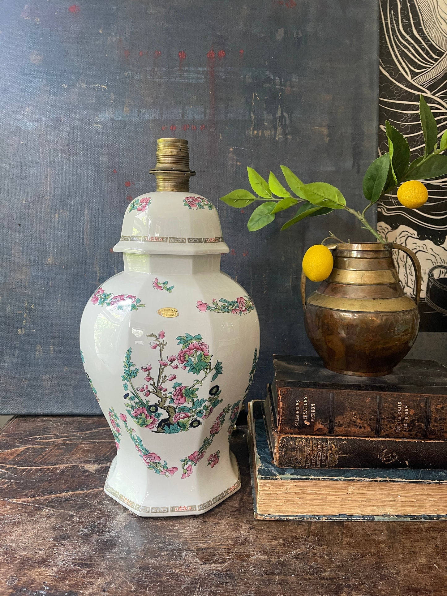 Vintage Chinoiserie Ginger Jar Lamp in Indian Tree Pattern