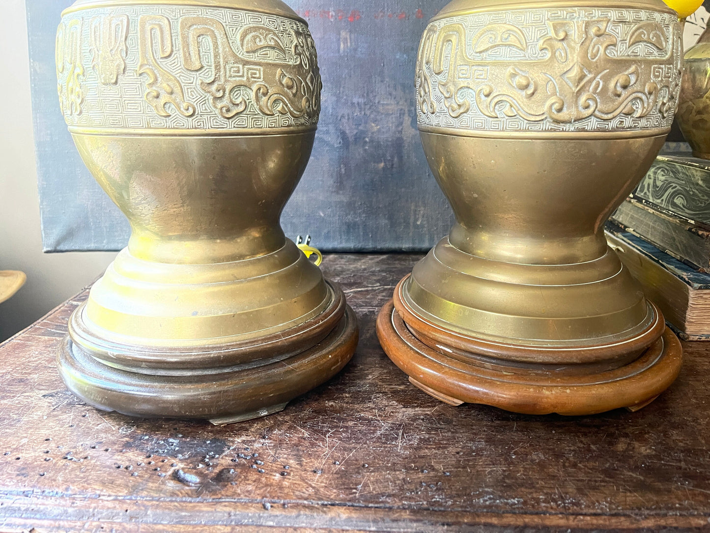 Pair of Mid Century Tall James Mont Style Brass Table Lamps