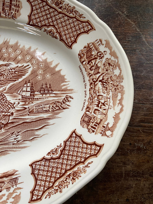 Large Brown and White Transferware English Platter by Alfred Meakin