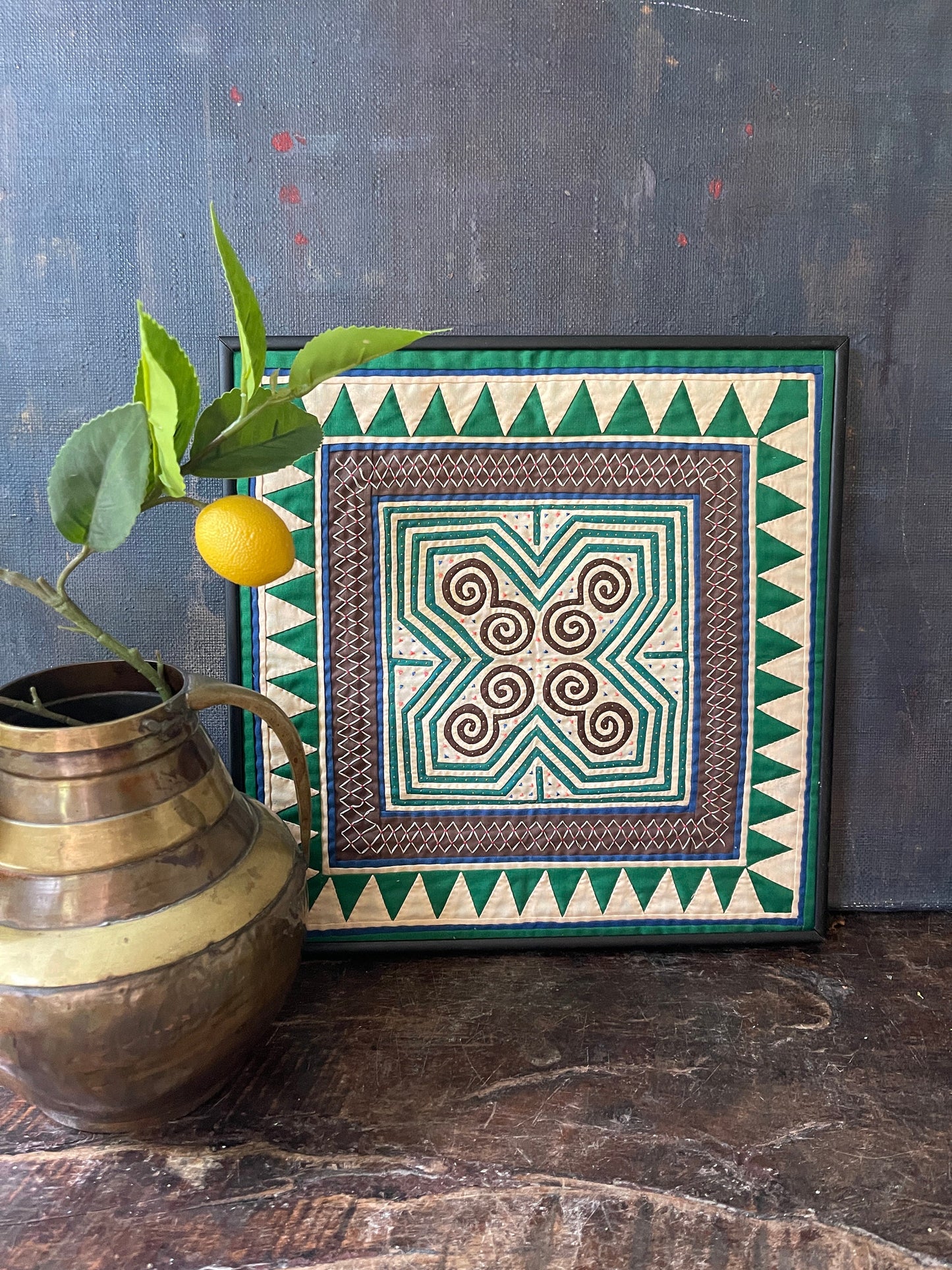 Vintage Green Quilted Fabric Art