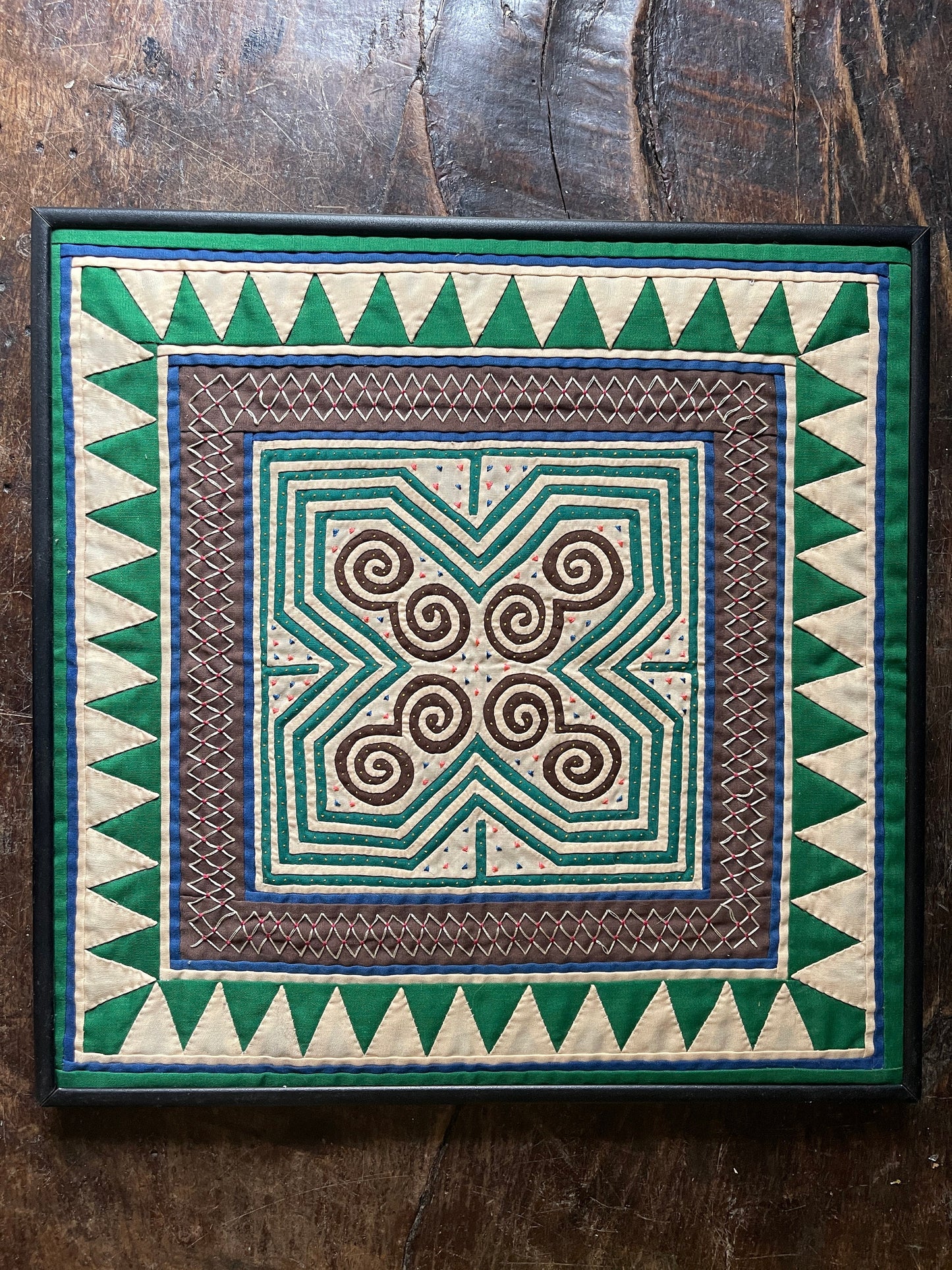 Vintage Green Quilted Fabric Art