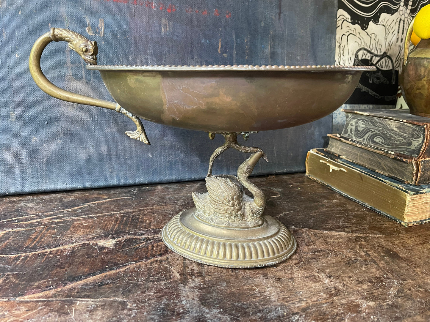 Mid Century Swan and Koi Brass Compote