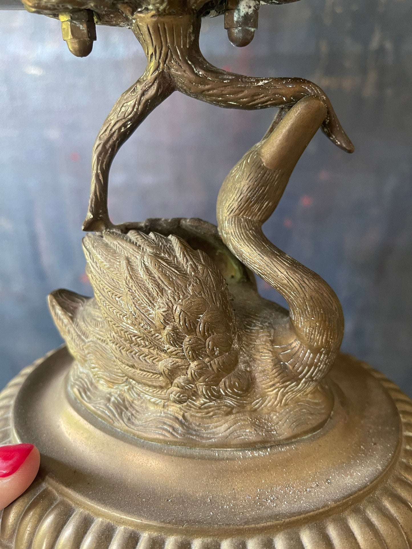 Mid Century Swan and Koi Brass Compote