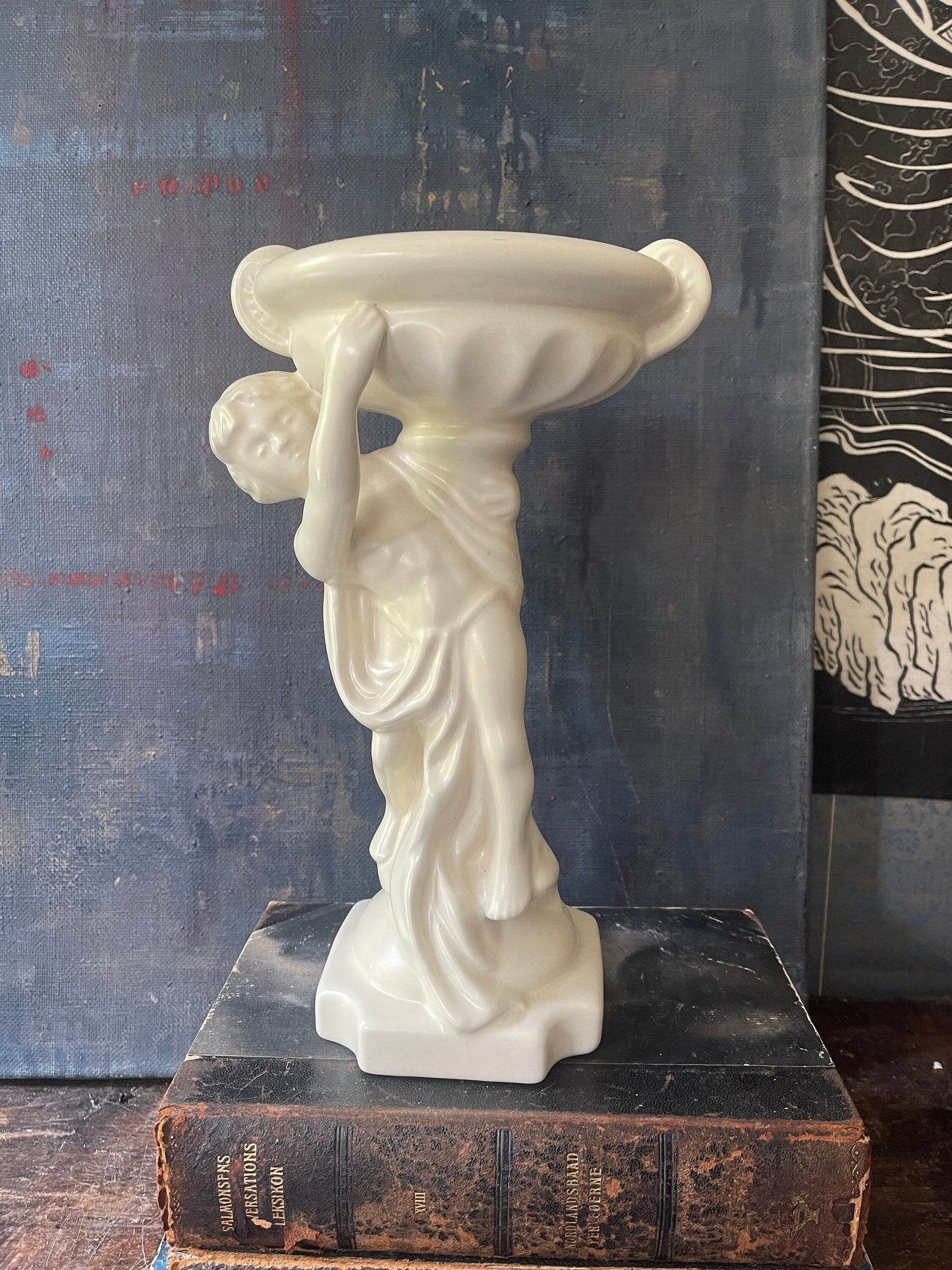 Vintage 12.25” White Haeger Classical Sculpture Greek Goddess Plant Compote