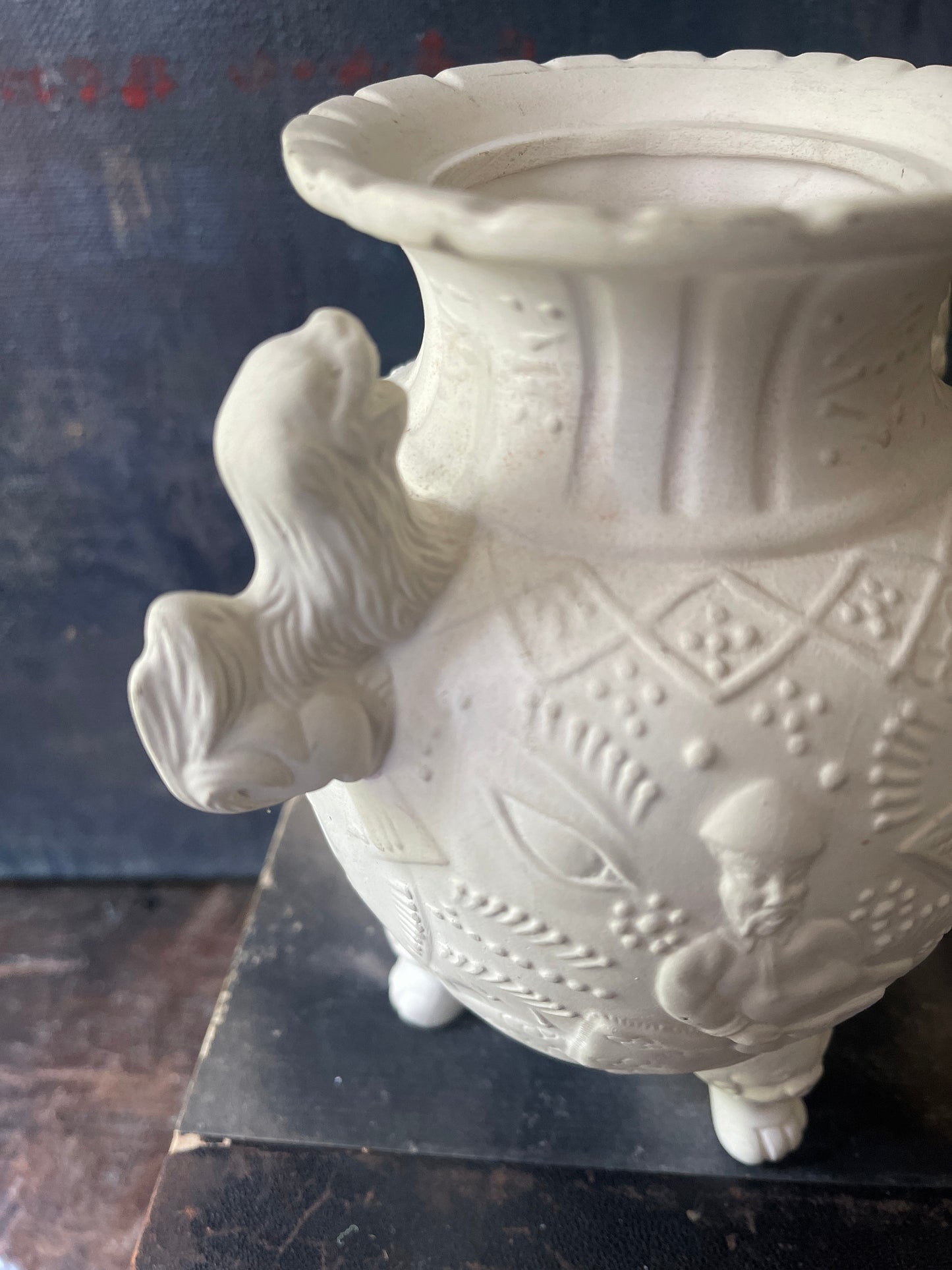 Vintage Unglazed White Asian Foo Dog Vase