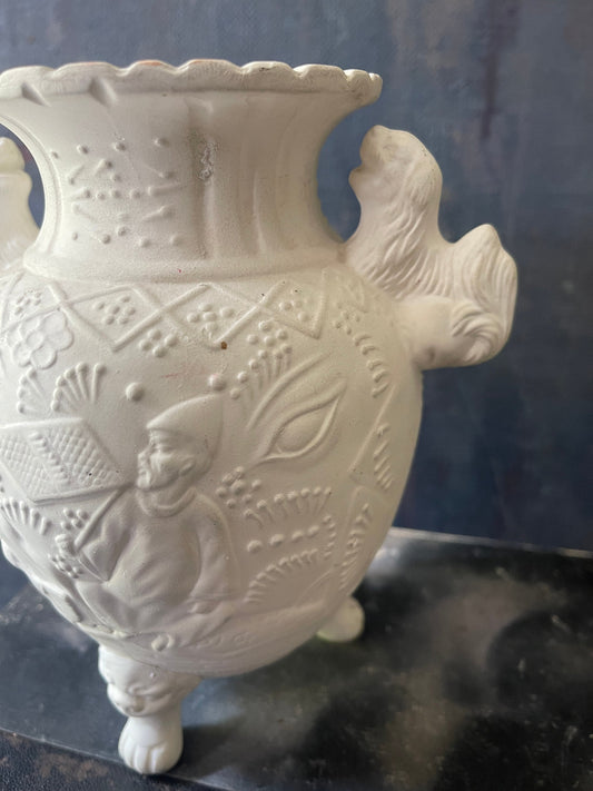 Vintage Unglazed White Asian Foo Dog Vase