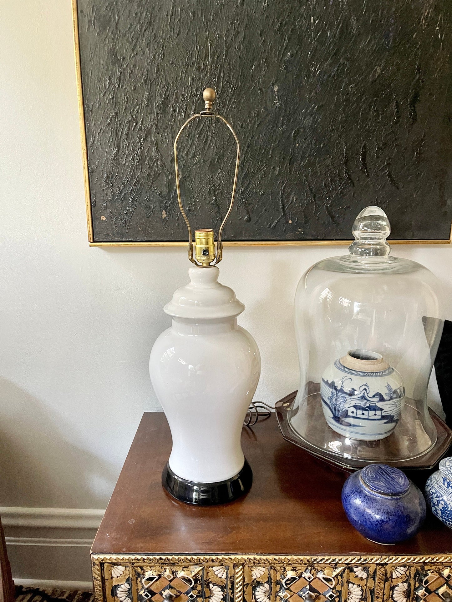 Vintage Black and White Ginger Jar Lamp