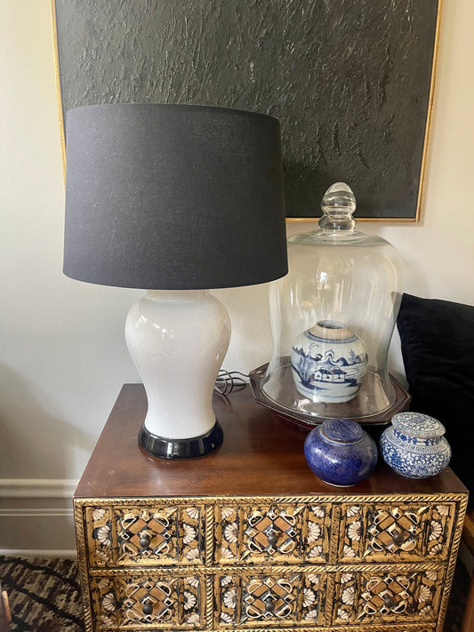 Vintage Black and White Ginger Jar Lamp