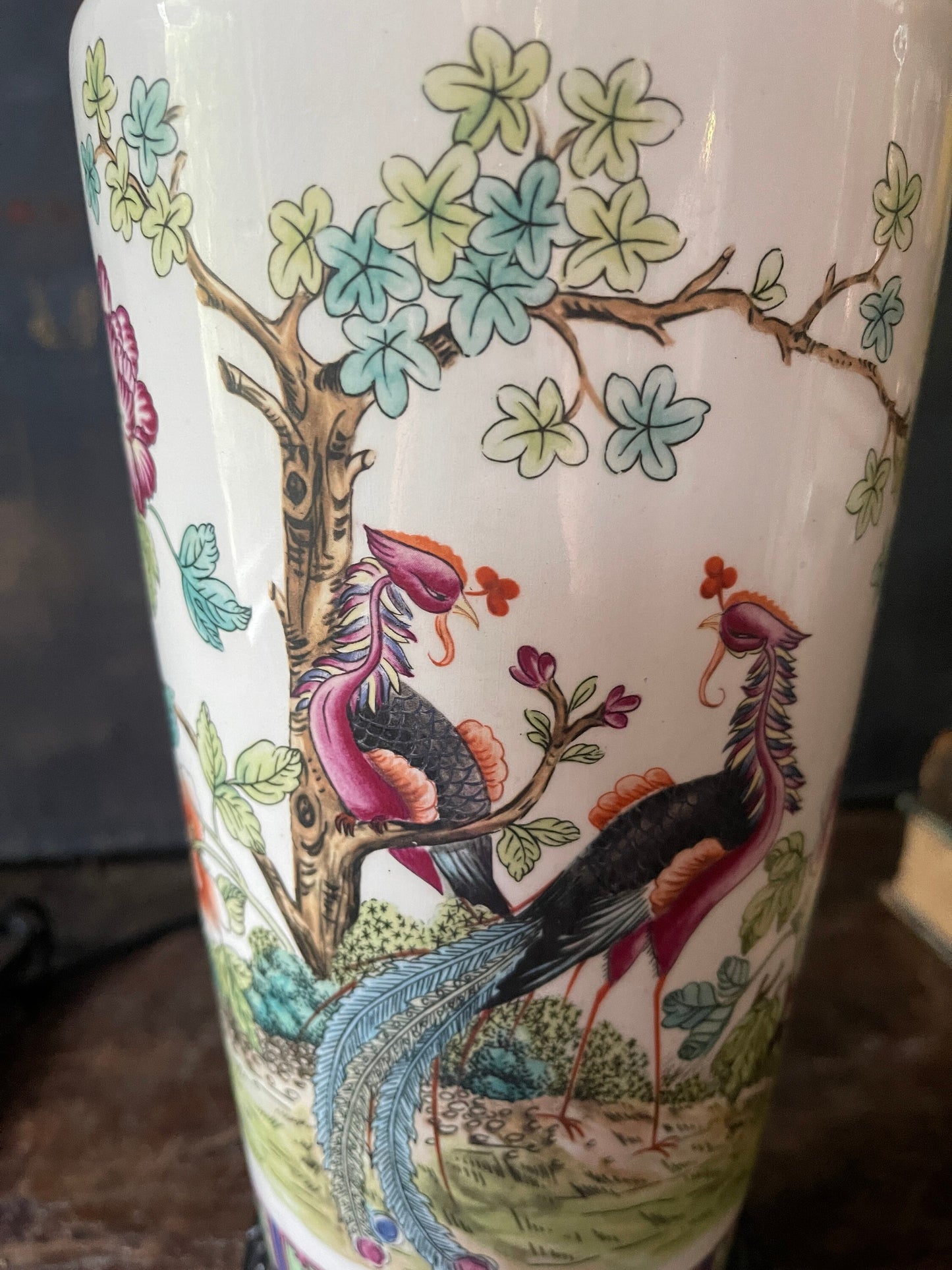 Vintage Peacock Chinoiserie Table Lamp