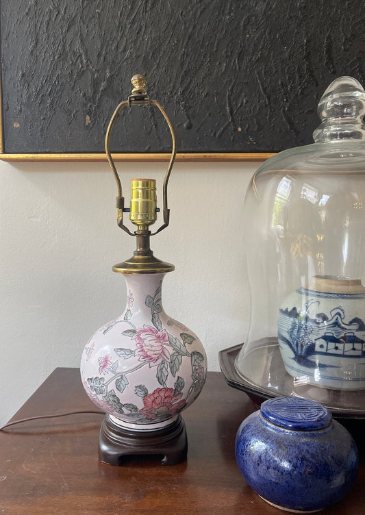 Small Vintage Pink Floral Asian Lamp