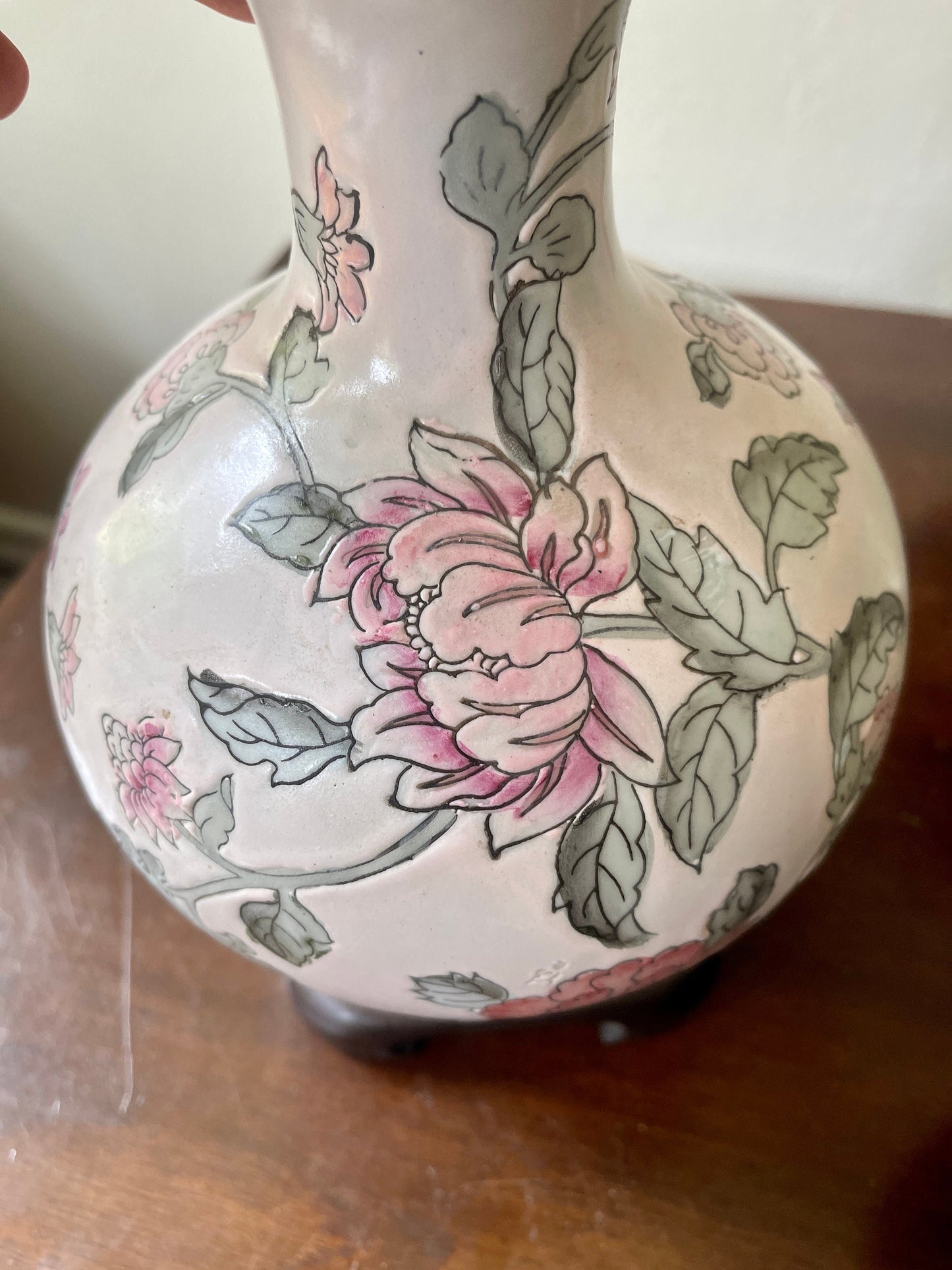 Small Vintage Pink Floral Asian Lamp