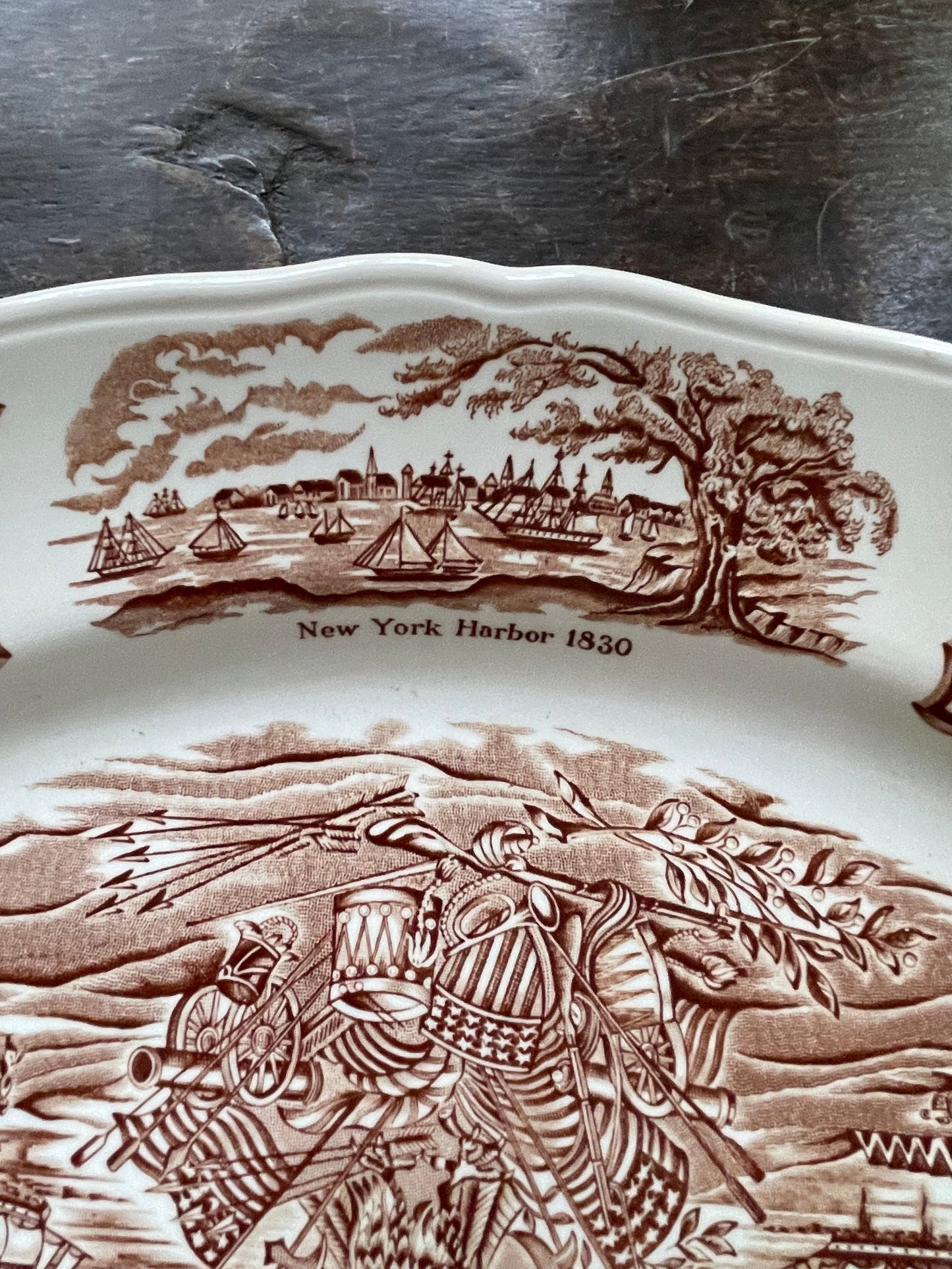 Large Brown and White Transferware English Platter by Alfred Meakin