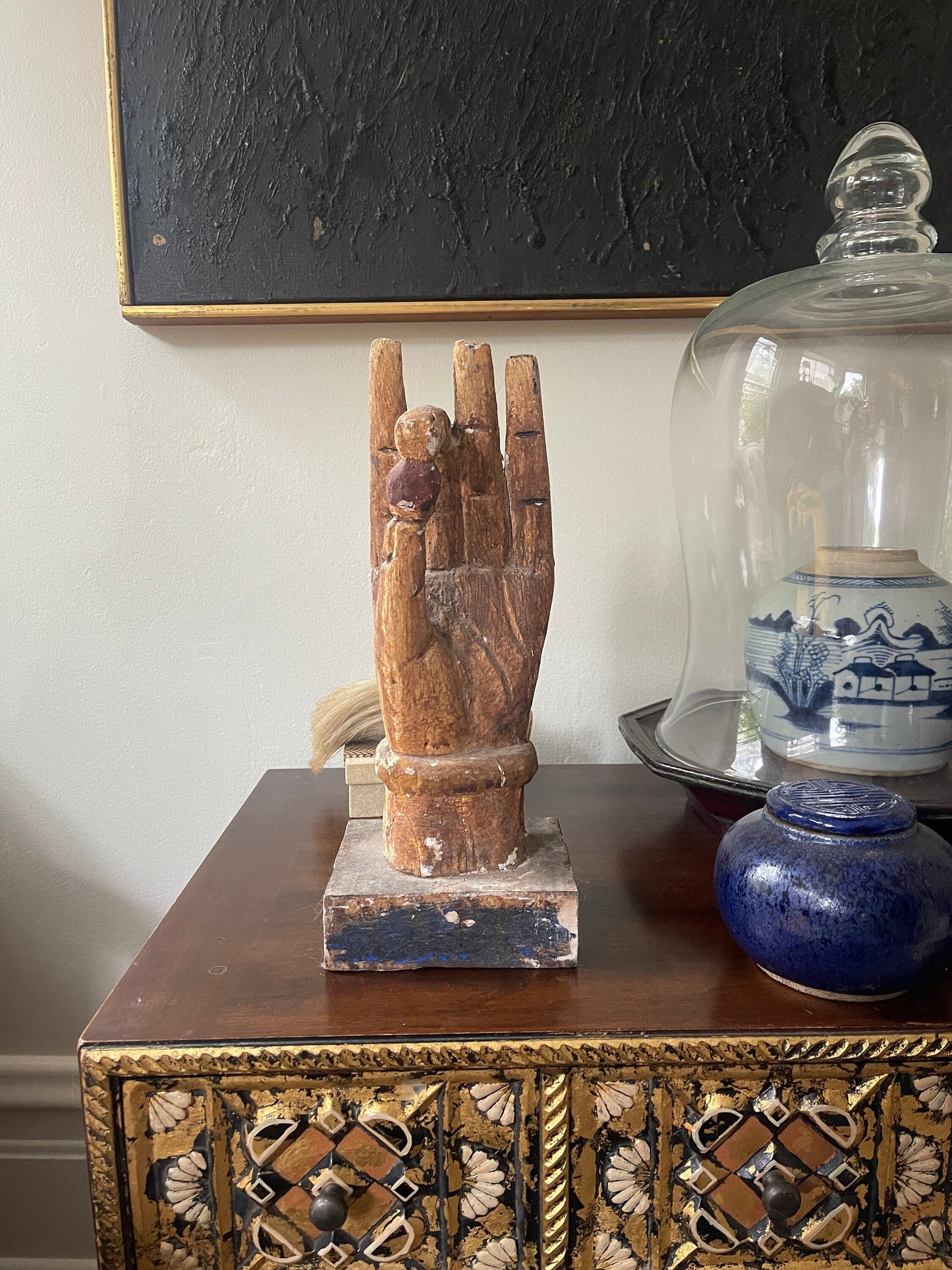 Vintage Pearl of Wisdom Thai Kwan Yin Hand Sculpture